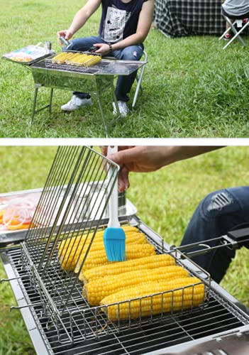 Stainless Steel BBQ Grill Basket - Large 3-Notch Fish Grilling Basket with Anti-Scalding Handle, Portable & Removable with Carry Bag - Perfect for Outdoor Camping, Picnics, and Backyard Barbecues