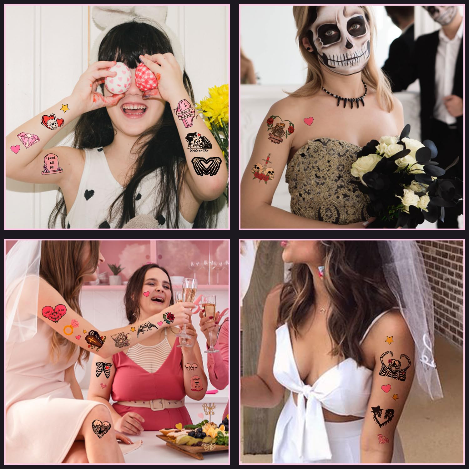 192 PCS Til Death Do Us Part Temporary Tattoos - Gothic Halloween Stickers for Bridal Showers, Bachelorette Parties, Valentine's Gifts & Decorations - Perfect for Themed Events, Costume Accessories & Fun Prizes (16 Sheets)