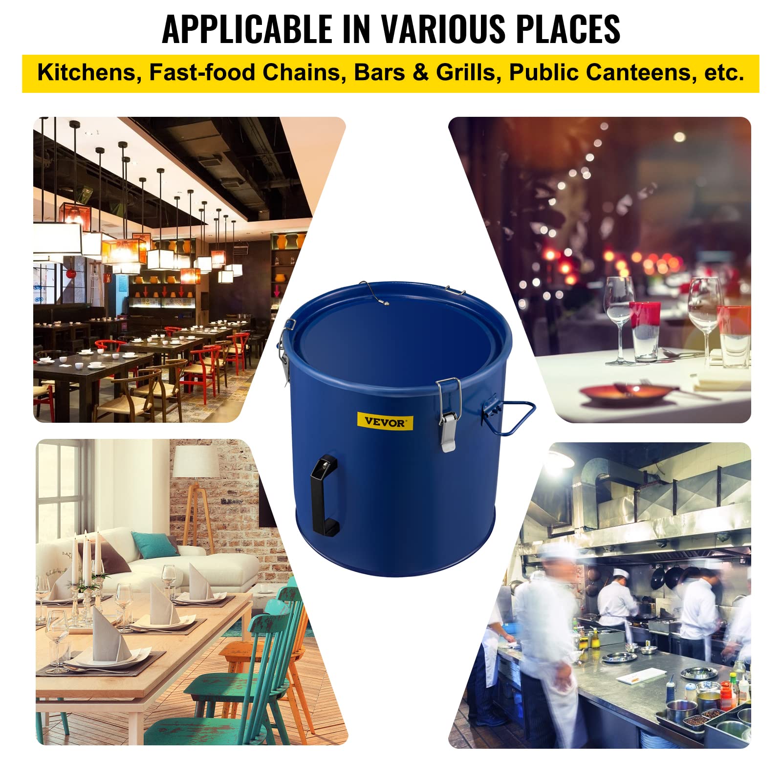 VEVOR 8 Gallon Steel Fryer Grease Bucket - Rust-Proof Oil Disposal Caddy with Lid & Lock Clips - 30.3L Cooking Oil Transport Container with Filter Bag - Ideal for Hot Oil Filtering in Restaurants, Food Trucks & Home Kitchens