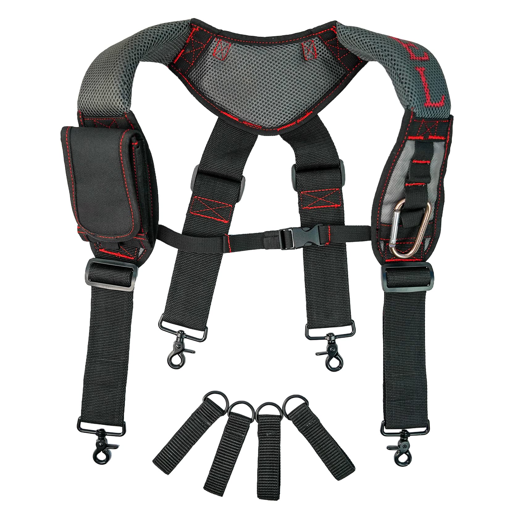 Premium MELOTOUGH Gel Padded Tool Belt Suspenders - Comfortable Work Belt with Gel Shoulder Pads for Electricians, Construction Workers & Carpenters | Heavy Duty Trigger Snap Hooks (Red) | Ideal for Job Sites, Home Renovations & DIY Projects