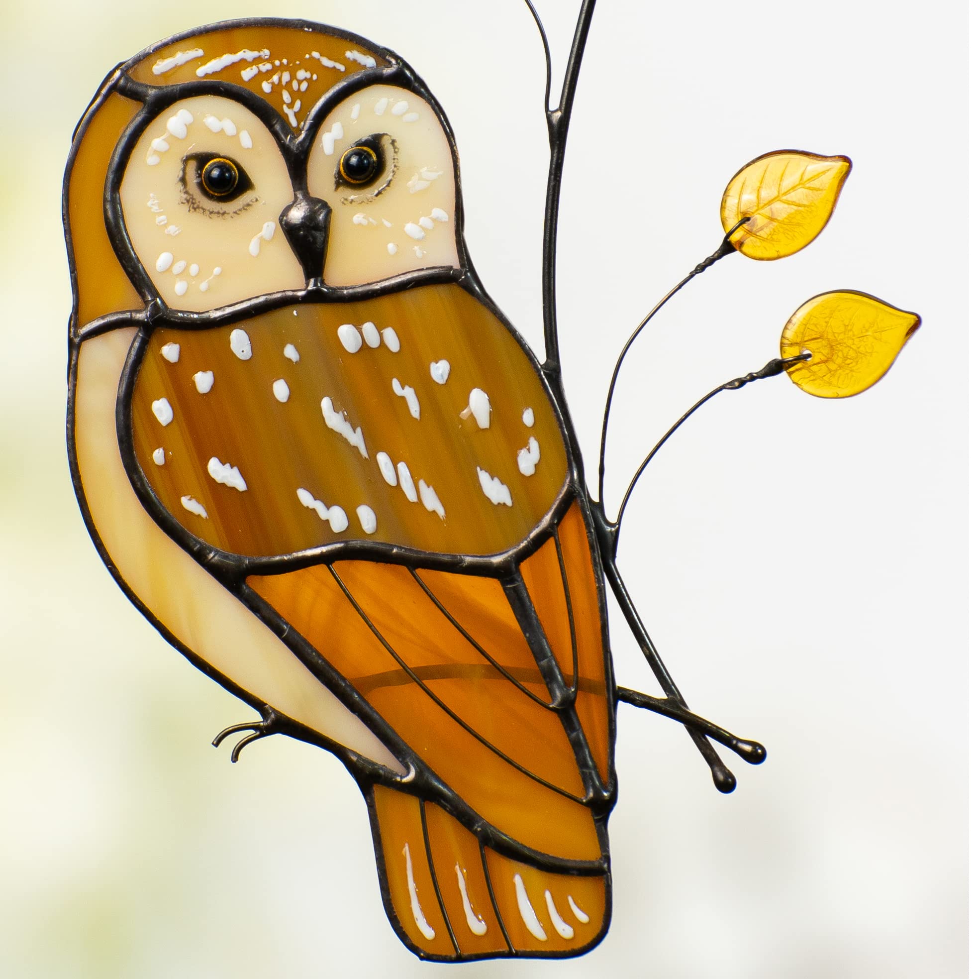 Handmade Owl Stained Glass Suncatcher - Genuine Leaded Glass Window Hanging Decor for Indoor & Outdoor Use | Perfect for Living Room, Garden, and Patio Decorations