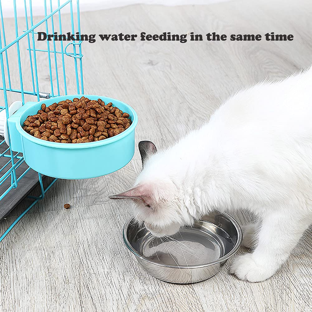 Love Dream Crate Removable Stainless Steel Hanging Pet Bowls - Large Blue Food & Water Feeder for Kennels, Cages & Coops - Perfect for Dogs, Cats, Rabbits & Small Animals | Durable & Easy-Clean for Indoor/Outdoor Use