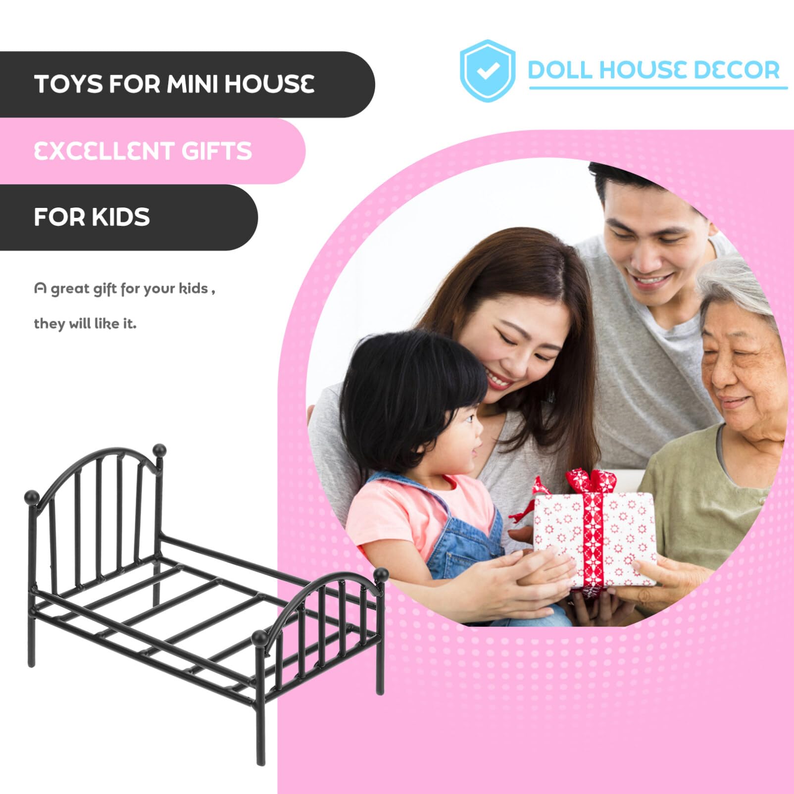 Totority Miniature Metal Bed Frame - Tiny House Bed Furniture Model for Home Decor, Plant Stand | Perfect for Dollhouse, Miniature Displays & DIY Projects