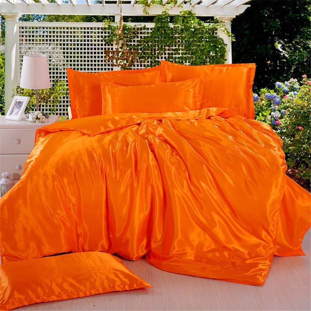 Twin XL Comforter Set - 7 Piece Satin Bedding Set with Duvet Insert, Flat Sheet, Fitted Sheet (19'') & 4 Pillowcases - 600 GSM Orange Luxury Comforter for College Dorms, Guest Rooms & Teen Bedrooms