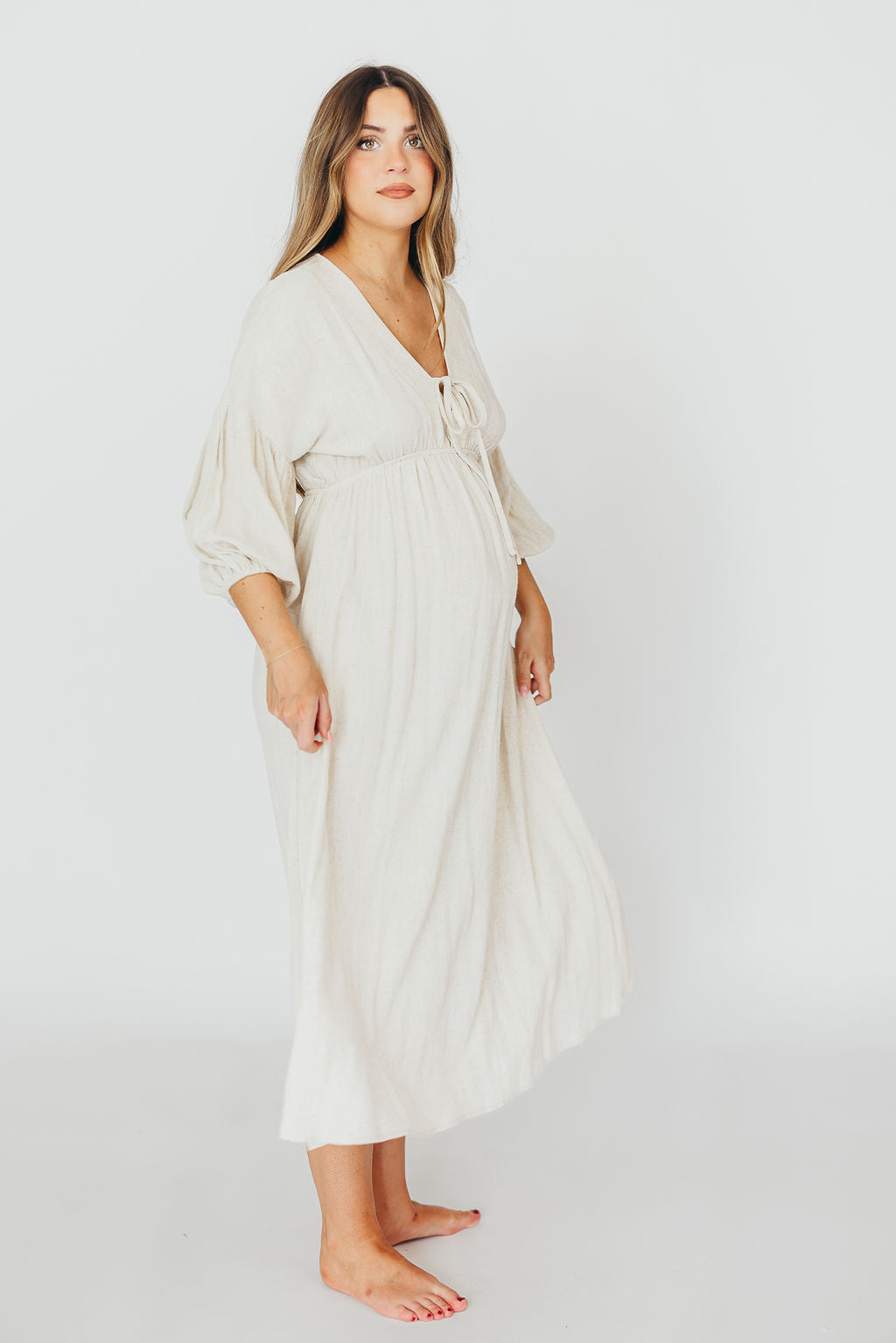 Hunter 100% Cotton Gauze Midi Dress in Soy - Bump Friendly Maternity Dress for Pregnancy, Nursing & Postpartum - Perfect for Summer, Beach & Casual Wear