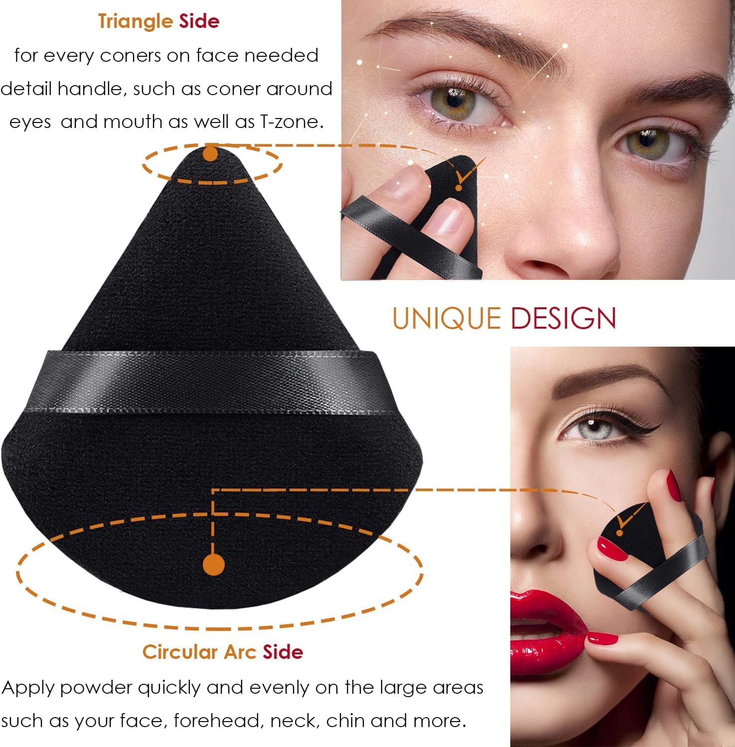 Premium Velour Powder Puff - Soft Triangle Makeup Sponge for Setting Powder, Contouring Under Eyes & Face (Black) | Perfect for Professional Makeup & Travel Touch-Ups