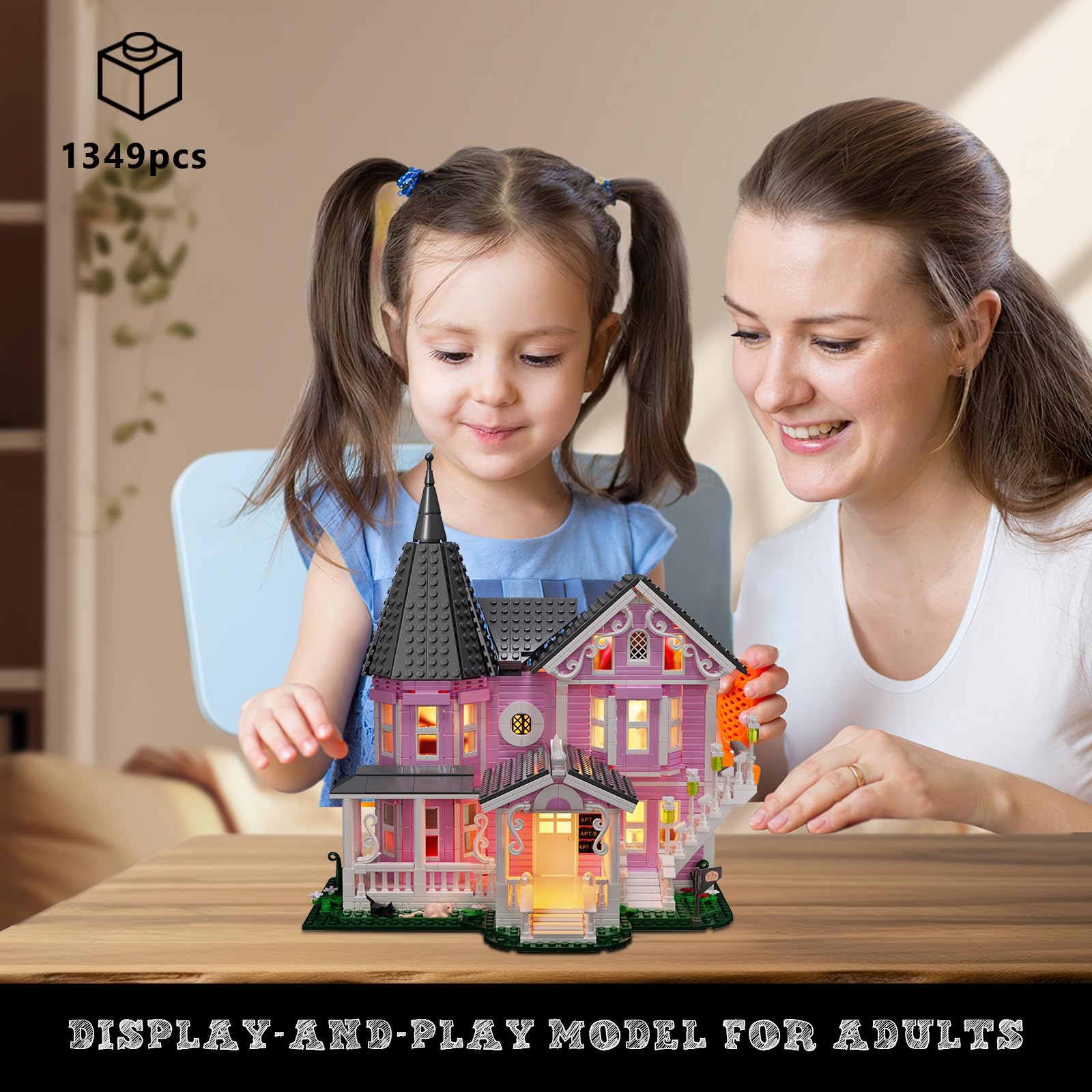 Pink Palace Haunted House Building Set with LED Lights - 1349PCS Halloween Block Toy Kit for Kids & Adults Ages 8+, Lego-Compatible Christmas Gift for Girls & Boys - Perfect for Spooky Decor, Holiday Displays & Creative Play