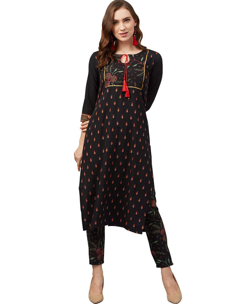 Stylish Black Crepe Pant Kurti for Women - Elegant Indian Ethnic Wear for Parties, Festivals & Casual Outings