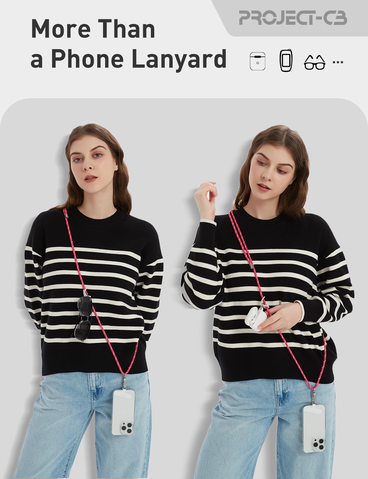 Project-CB Adjustable Phone Lanyard - Neck & Crossbody Strap with Tether Tab for Smartphones | Secure Hands-Free Carrying for Work, Travel & Outdoor Activities