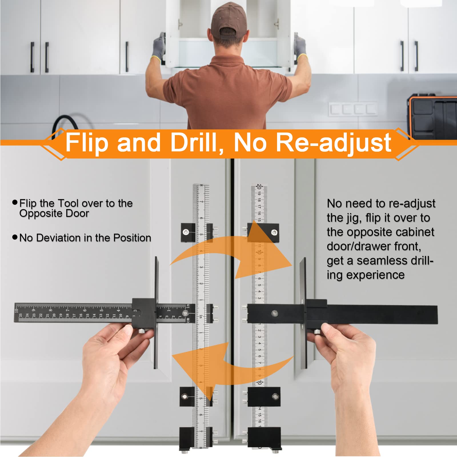 Upgrade Cabinet Pull Template - Adjustable All-Metal Hardware Jig for Door/Drawer Handle & Knob Installation - Includes 5mm & 4mm Drill Bushing Guide - Perfect for DIY Home Improvement & Cabinet Refacing Projects