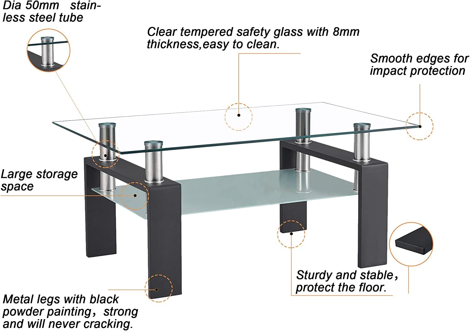 3-Piece Glass Coffee Table Set with Tempered Tabletop & Metal Frame - Black Living Room Furniture for Small Spaces & Apartments | Perfect for Modern Homes, Condos, and Office Lounges
