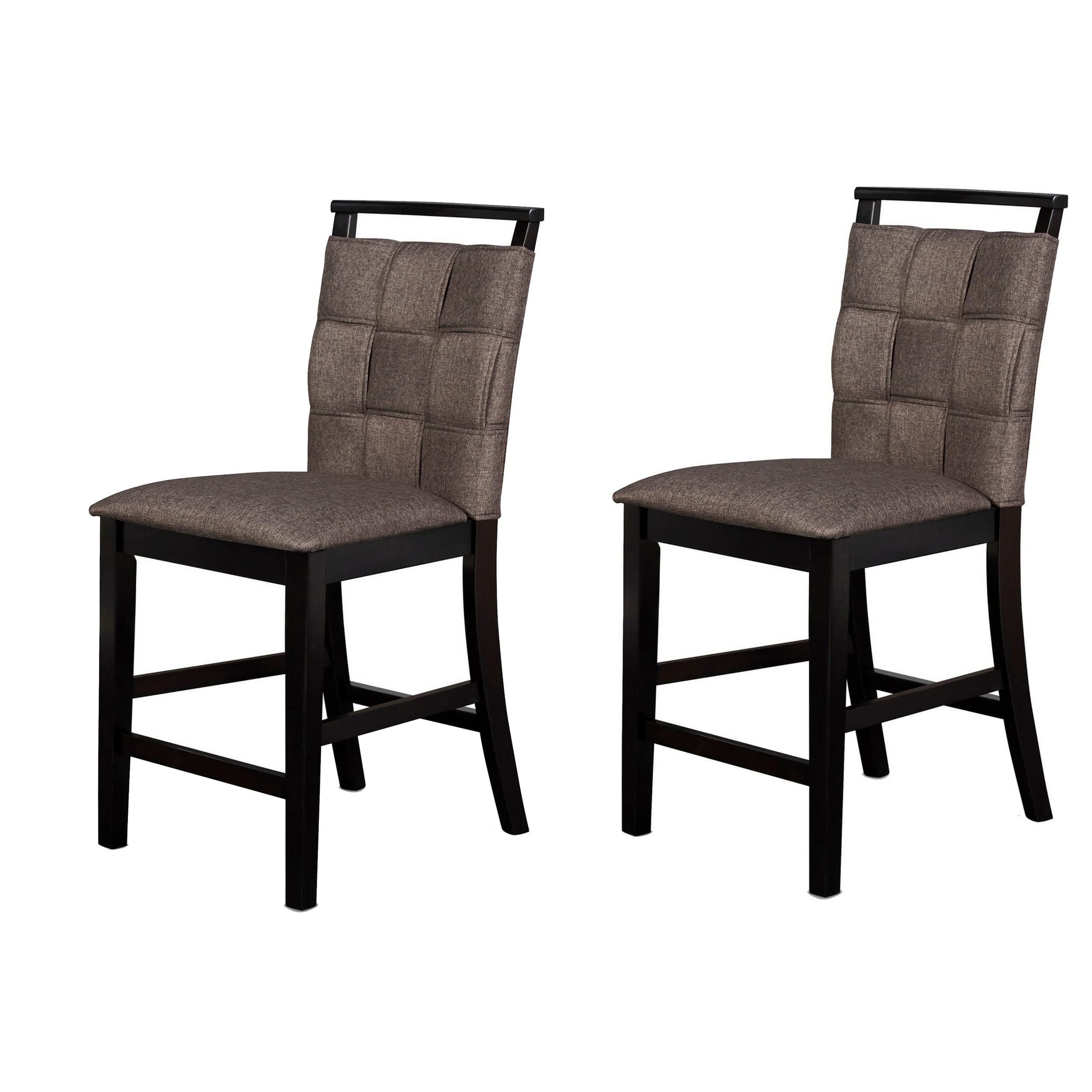 Benjara 2-Piece Gray Fabric Counter Stool Set with Interwoven Backrest & Padded Seat - Comfortable Bar Stools for Kitchen Island, Breakfast Nook & Home Decor