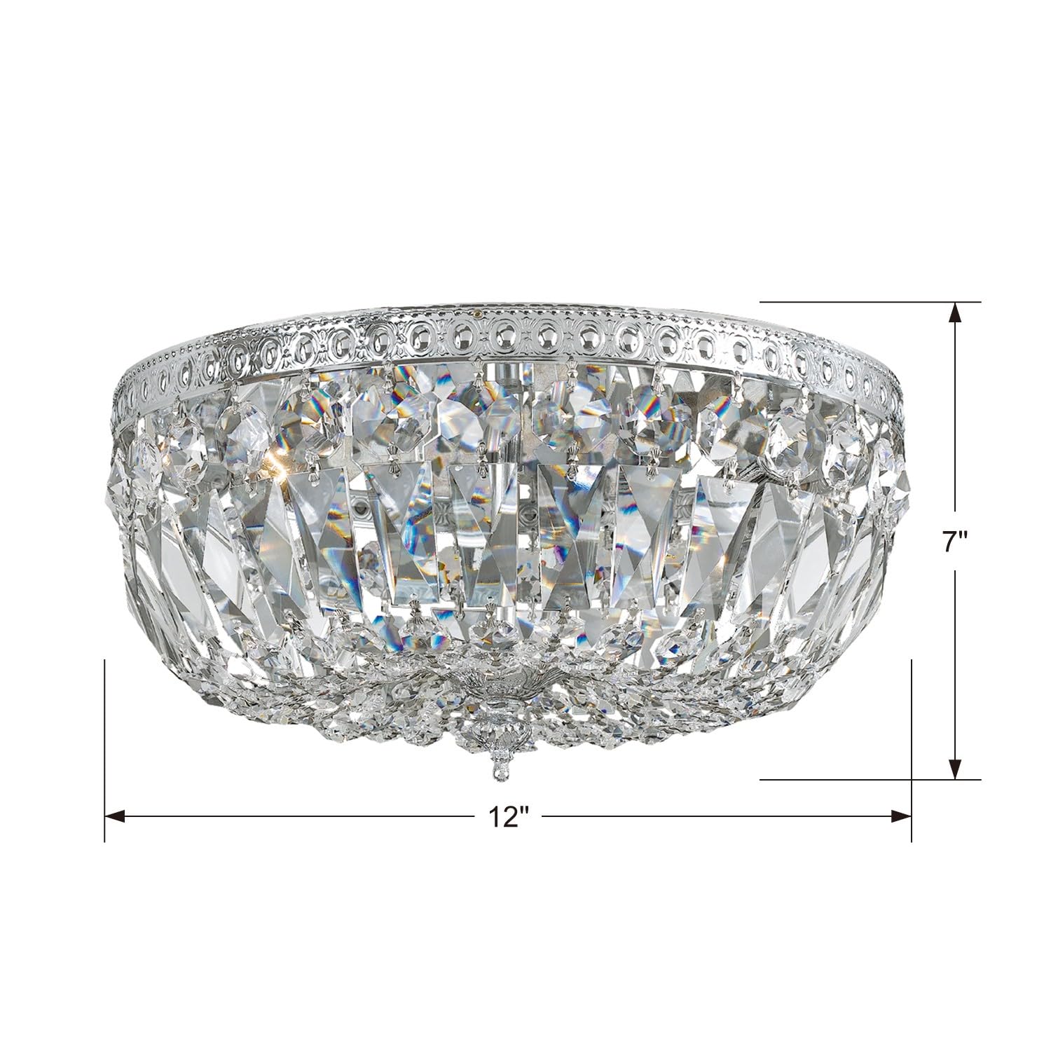 Crystorama 3-Light Hand-Cut Crystal Polished Chrome Flush Mount Ceiling Light - Elegant Lighting for Bedroom, Living Room & Dining Room