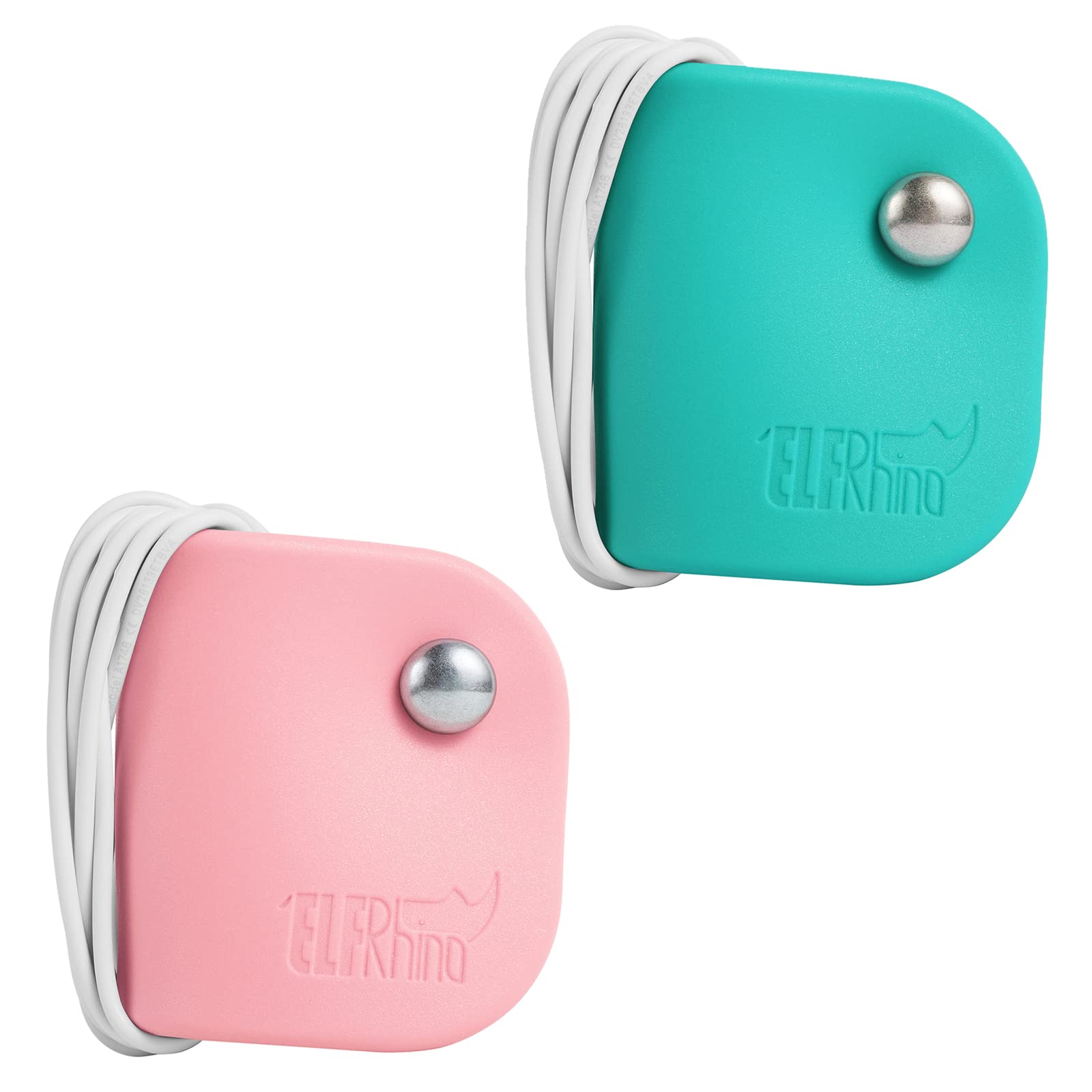 ELFRhino Cord Organizer - Earbud Holder & Cable Winder for Headphones, Earphones, USB Cables - Portable Storage Wrap Case (Blue + Pink) - Perfect for Travel, Office, Gym & Home Organization