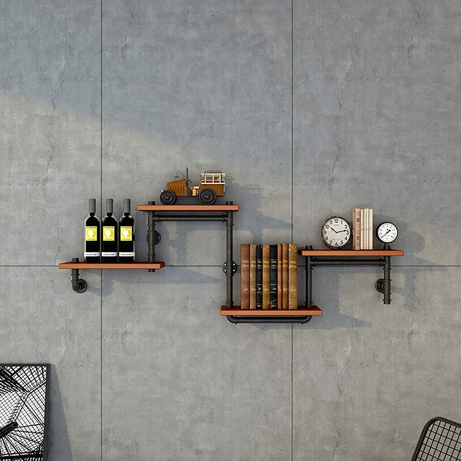 Industrial Pipe Wall Mounted Wine Rack - Rustic Wood Wine Storage Shelf for Kitchen, Living Room & Home Decor | Perfect for Wine Collection Display & Entertaining Guests