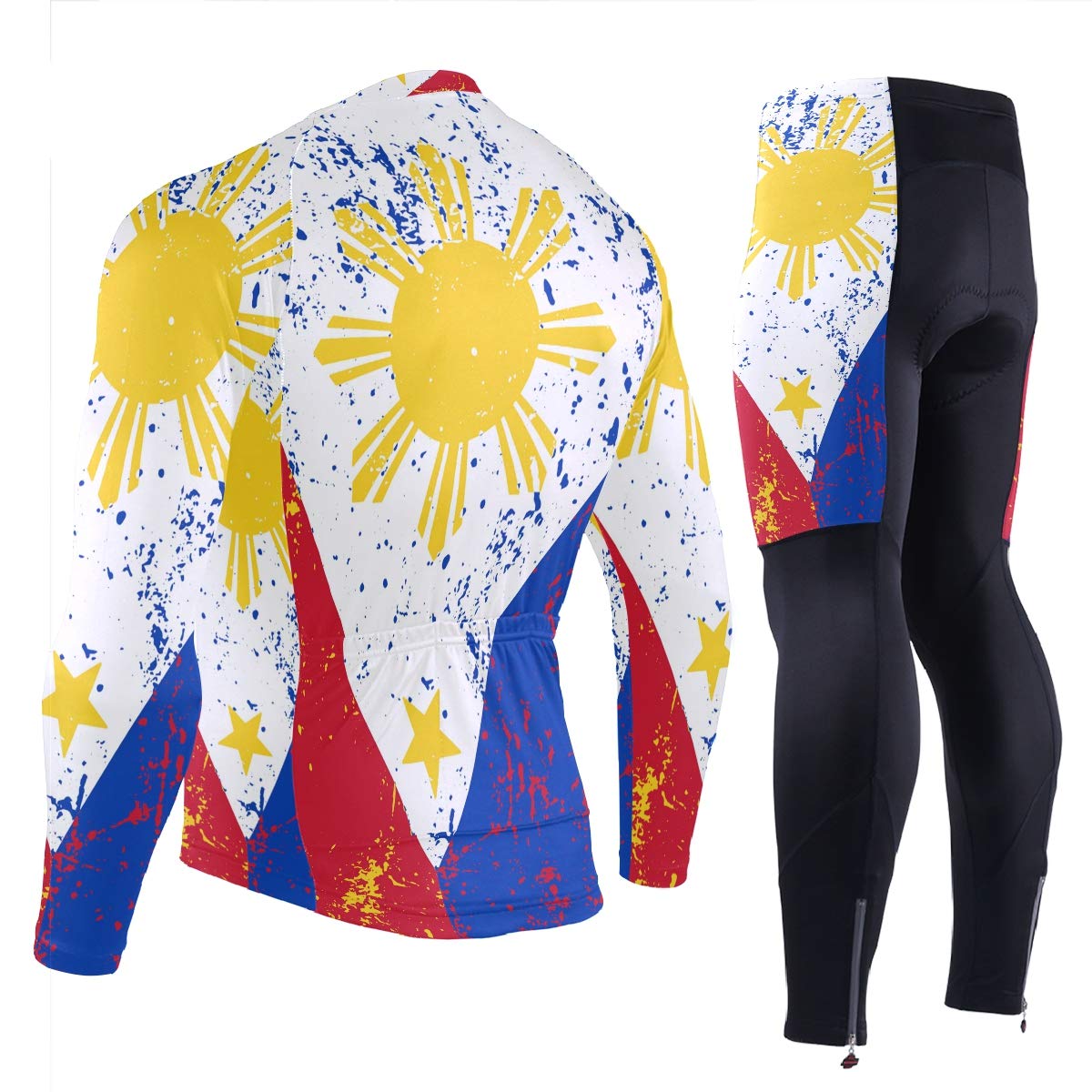 Oklahoma State Flag Men's Cycling Jersey & Padded Bike Pants Set - Long Sleeve Full Zip Quick-Dry Bicycle Clothing for Road & Mountain Biking
