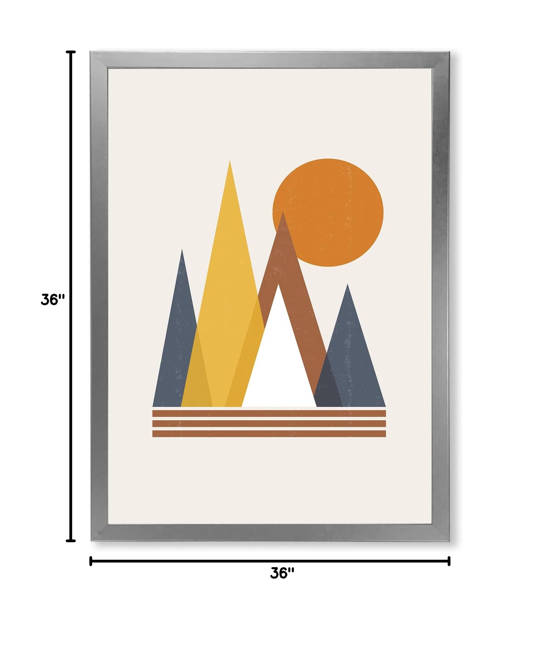 DesignQ Mountain Abstract and Sun Modern Framed Wall Art - Contemporary Landscape Canvas Painting for Living Room, Bedroom & Office Decor