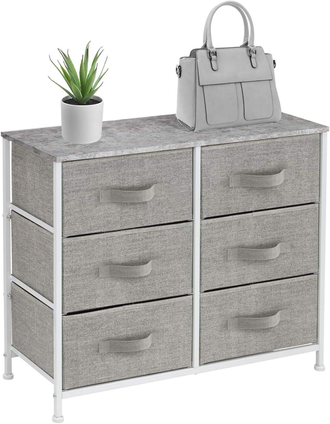 Sorbus 6-Drawer Dresser Storage Tower - Steel Frame & Wood Top Organizer with Easy Pull Fabric Bins for Bedroom, Hallway, Closet & Office | Space-Saving Gray Dresser for Small Apartments & Dorm Rooms