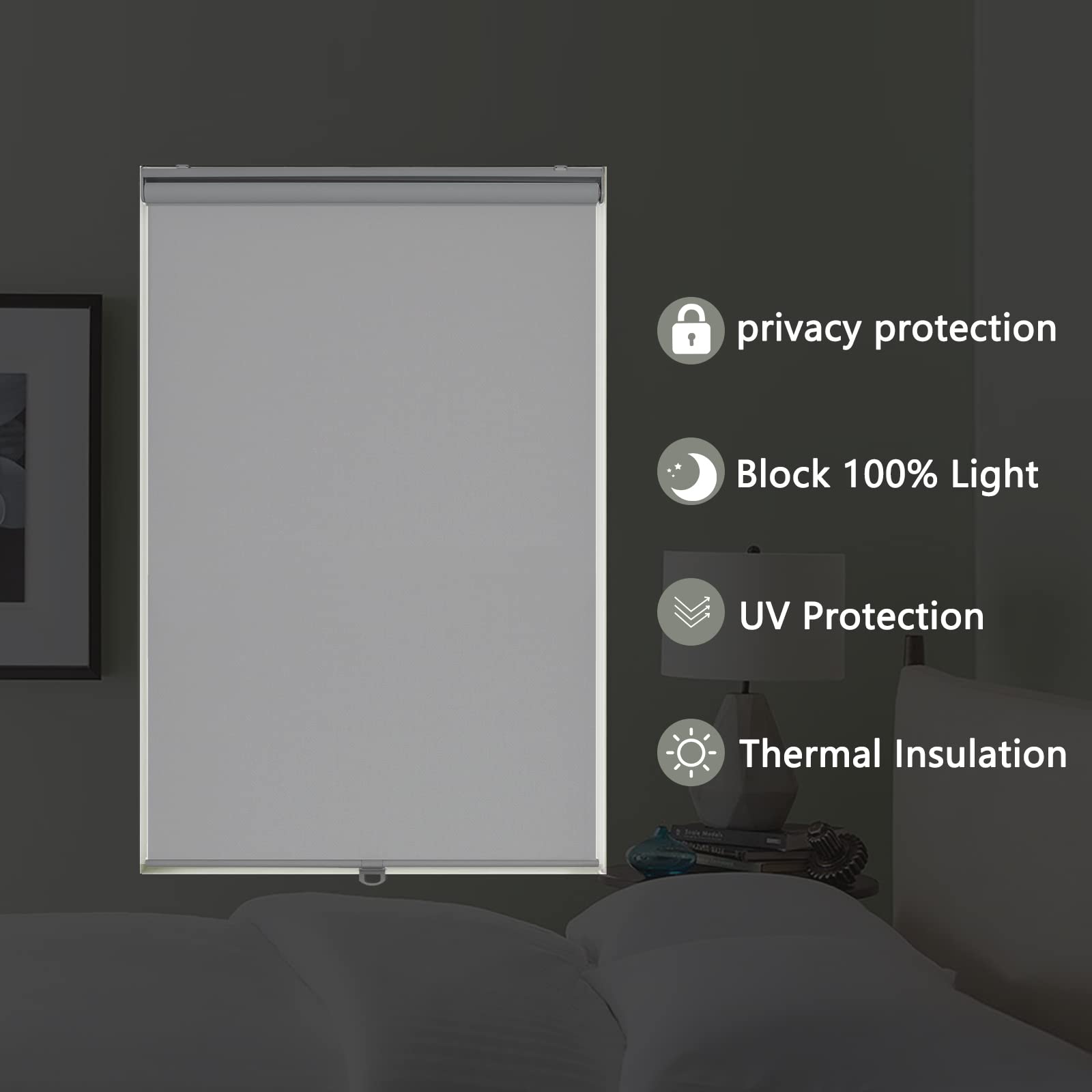 AOSKY Cordless Blackout Roller Window Shades - Thermal Insulated Room Darkening Blinds for Bedroom, Living Room, Office & Bathroom - Easy to Install (35