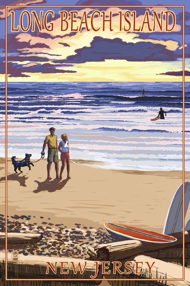 12x18 Gallery Quality Metal Art Print - Long Beach Island New Jersey Beach Walk & Surfers - Aluminum Wall Decor for Coastal, Beach House & Surfing Enthusiasts