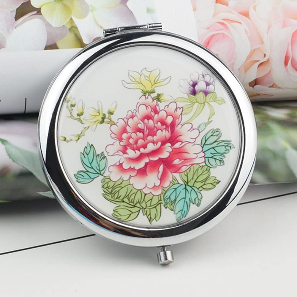 1x/2x Magnification Compact Mirror for Purse - Travel Makeup Mirror with Small Flower Design, Handheld 2-Sided Portable Cosmetic Mirror for Women, Perfect Gift for Makeup Lovers (Great for Travel, Home, and Office Use)
