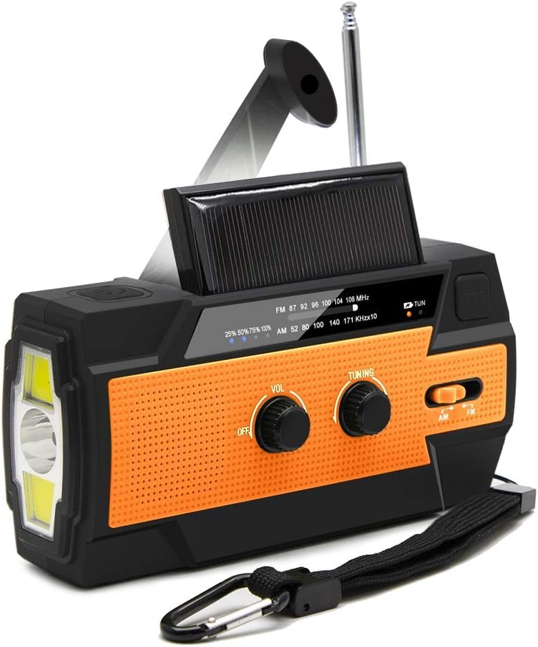 Wrobelax 4000mAh Solar Emergency Crank Radio with AM/FM, Hand Dynamo Torch, SOS Alarm & Phone Charger - Portable Survival Radio for Power Outages, Camping, Hiking & Outdoor Adventures (Orange)