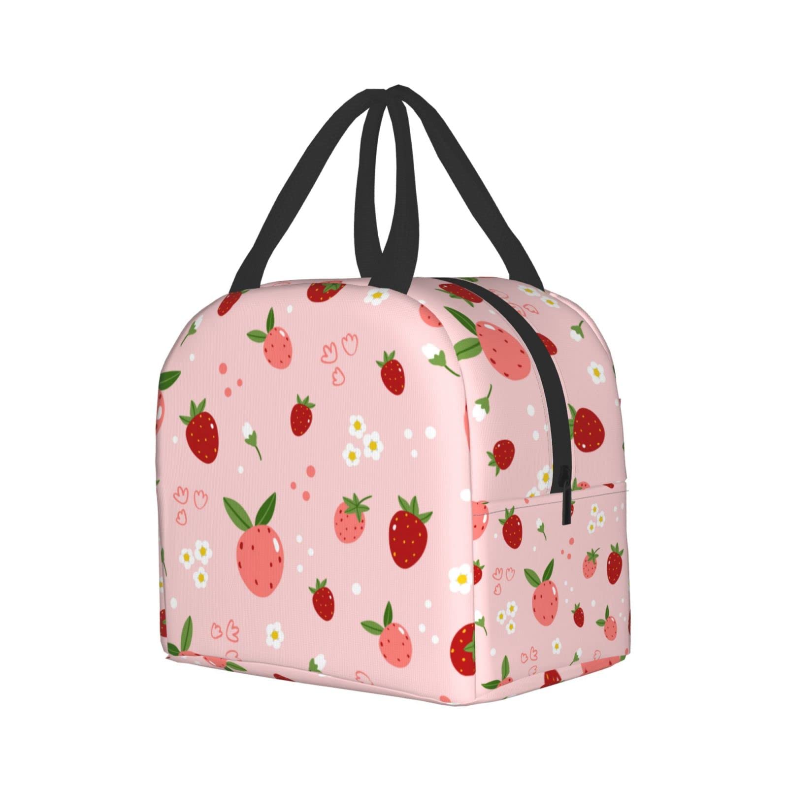Ucsaxue Insulated Lunch Bag - Cute Strawberry & Floral Design Reusable Bento Box, Cooler Tote for Work, Picnic, Shopping - Perfect for Adults, Men & Women
