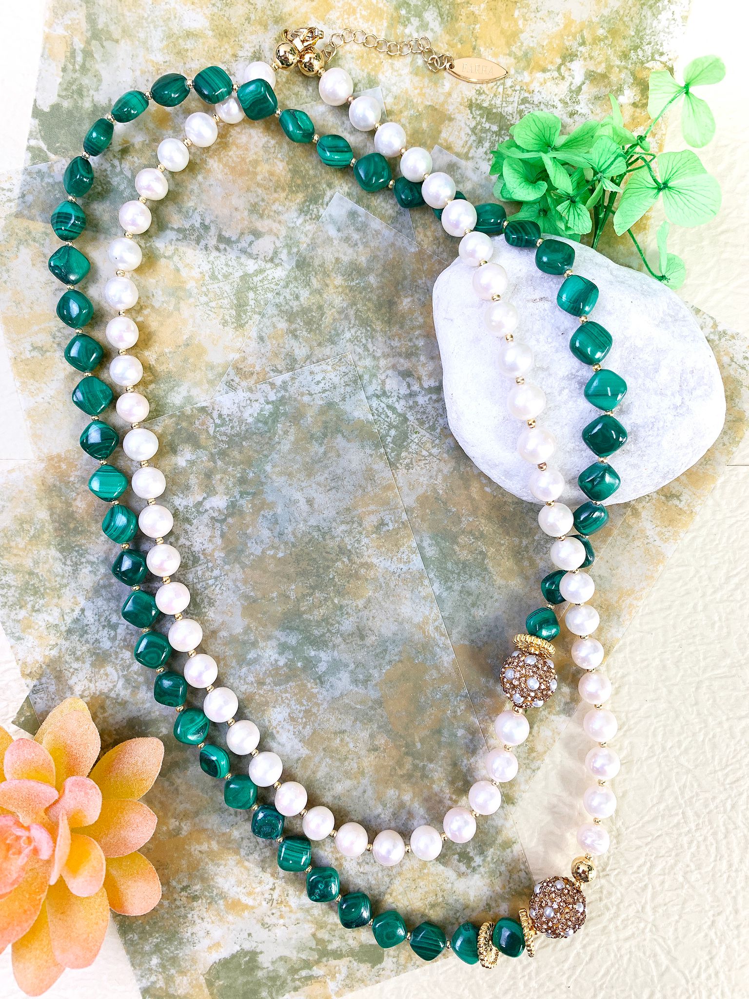Elegant Malachite & Freshwater Pearls Multi-Way Adjustable Necklace GN014 | Boho Chic Jewelry for Women, Perfect for Parties & Everyday Wear
