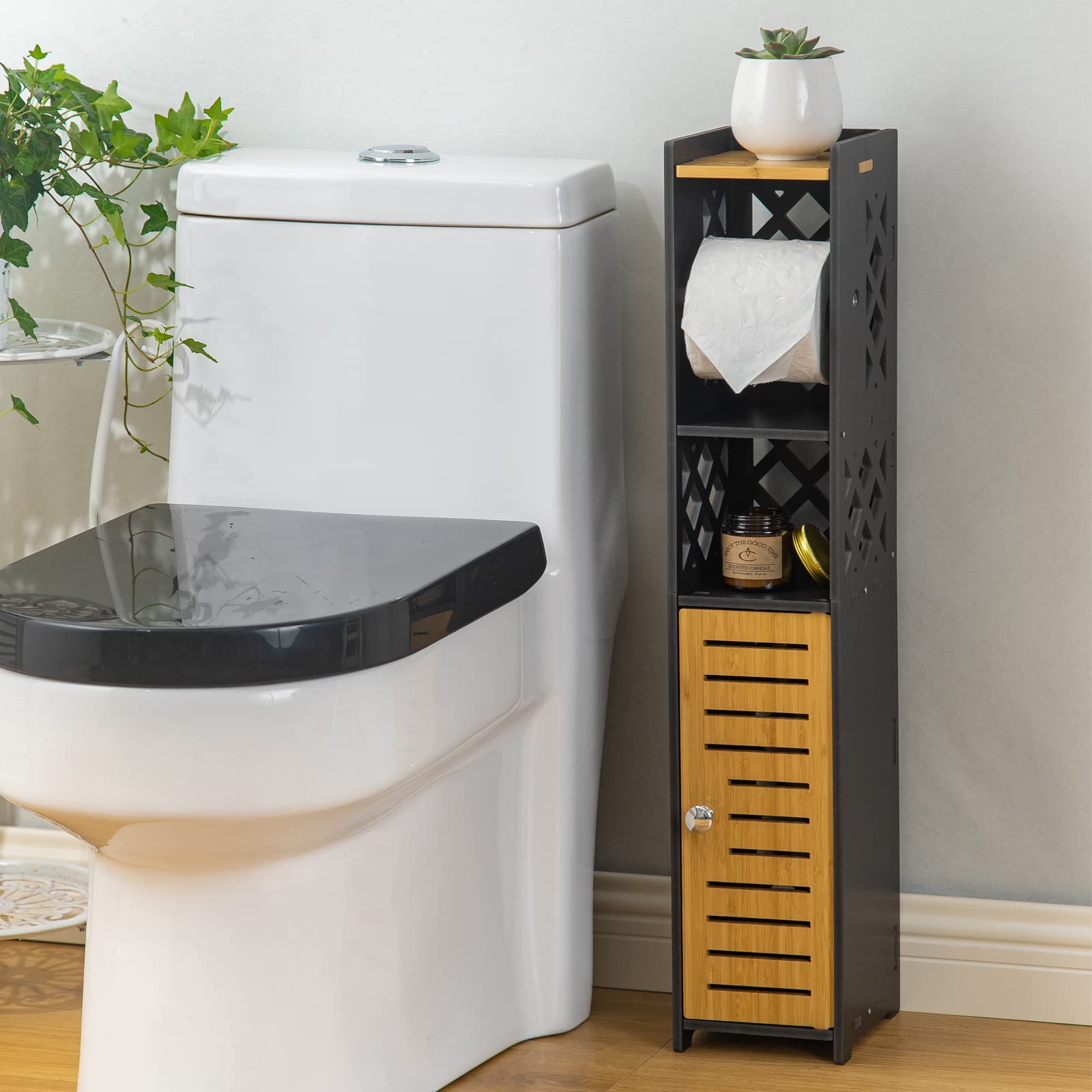 **White Slim Toilet Paper Holder Stand - Behind Toilet Storage Cabinet with Insert, Space-Saving Bathroom Organizer for Small Spaces | Perfect for Apartments, RVs & Compact Bathrooms by H HUIYKALY**