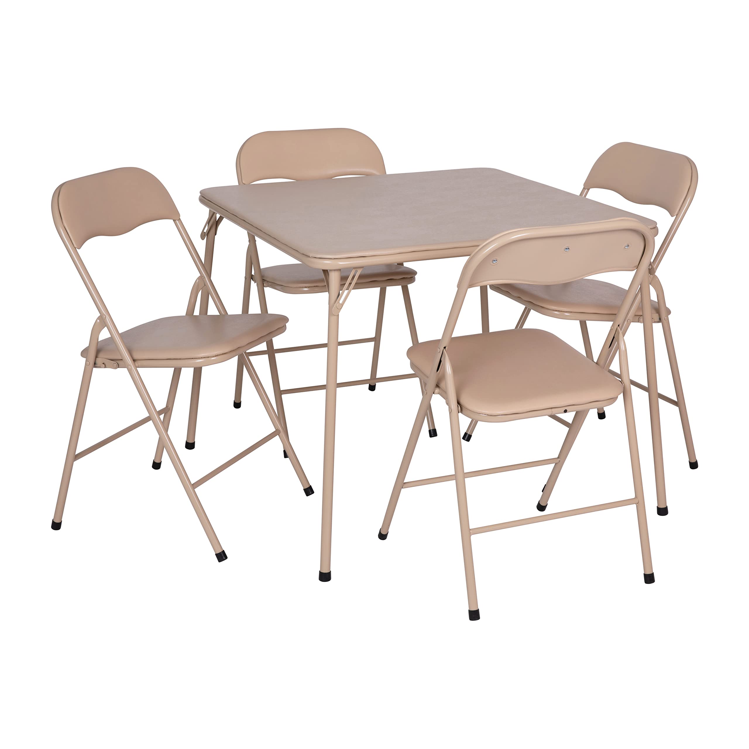 EMMA + OLIVER 5-Piece Tan Folding Game Room Card Table and Chair Set - Perfect for Poker Nights, Family Game Nights, and Home Entertainment Spaces