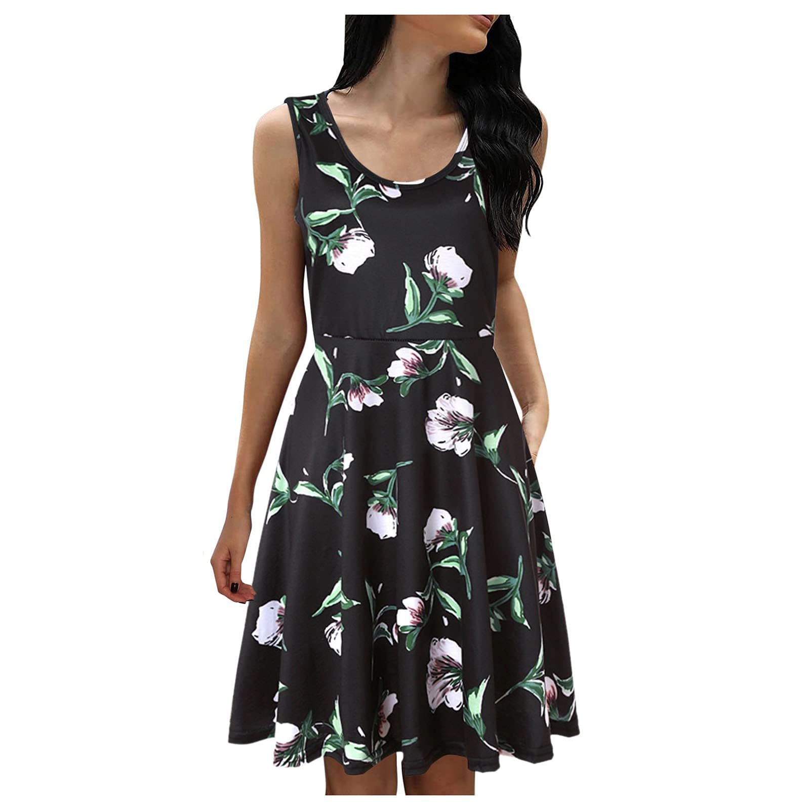 Floral Print A-Line Mini Dress for Women - Round Neck Elegant Casual Cocktail Dress | Perfect for Summer Outings, Parties, and Date Nights