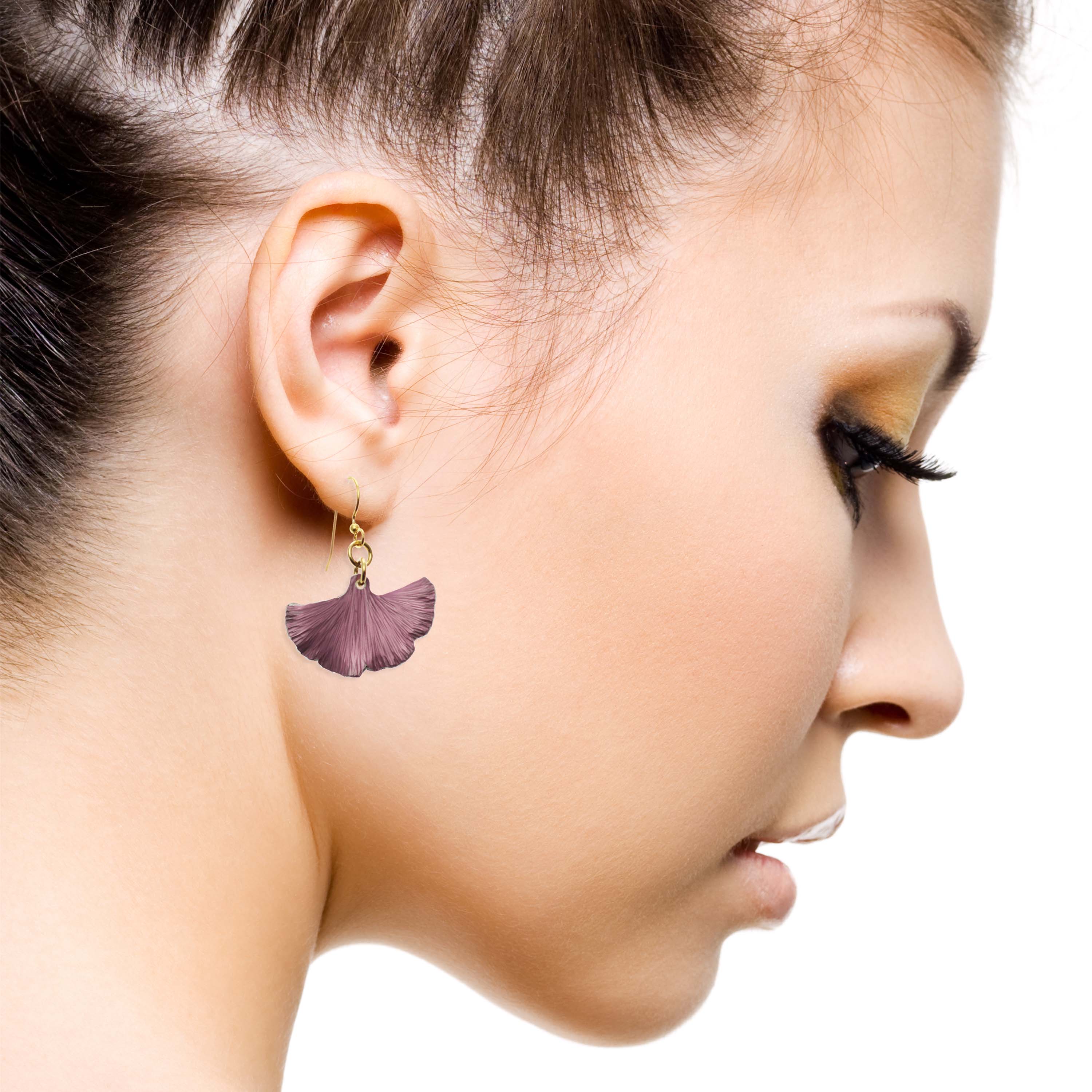 Small Mauve Ginkgo Leaf Anodized Aluminum Purple Earrings - Lightweight Dainty Stud Earrings for Women, Trendy Botanical Jewelry Gift for Her - Perfect for Everyday Wear, Office, Date Night & Special Occasions