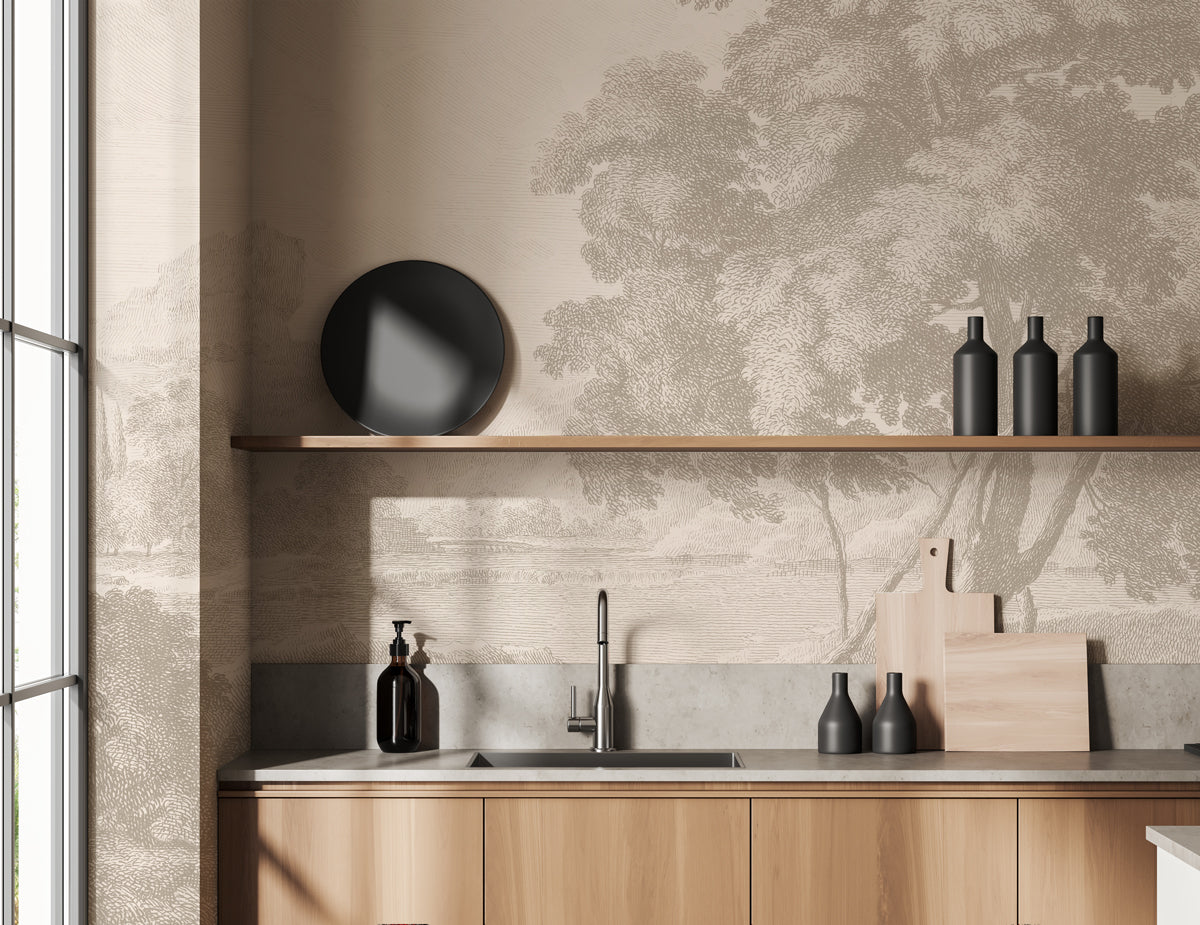 Premium Landscape Wallpaper with Engraved Design - Nature-Inspired Home Decor for Living Room & Bedroom