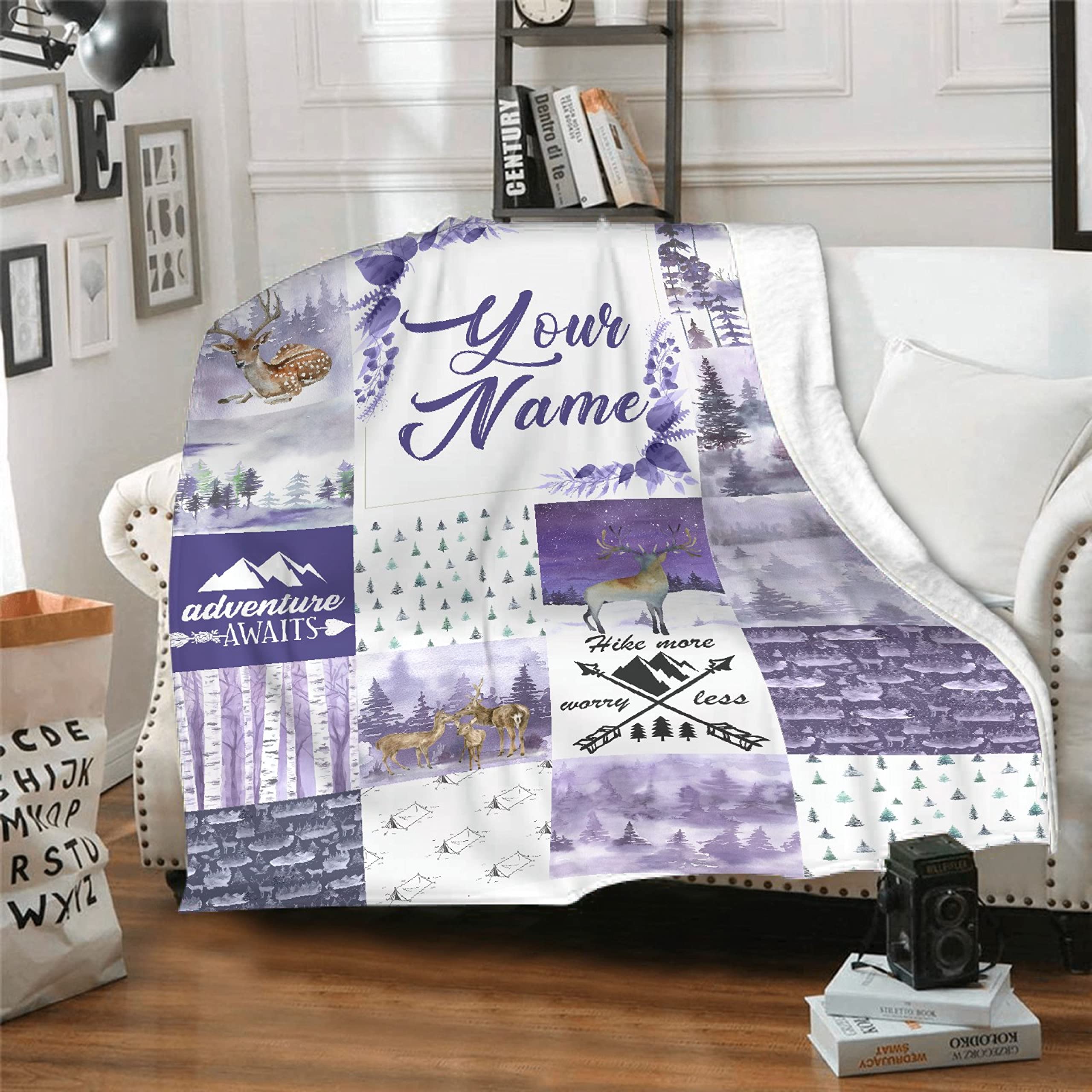 Personalized Baby Blankets with Name - Woodland Deer Bear Moose Custom Flannel Throw Swaddling Blanket | Soft Cozy Receiving Blanket XL | Perfect Baby Shower Gift for Boys & Girls | Nursery, Travel & Family Photo Prop