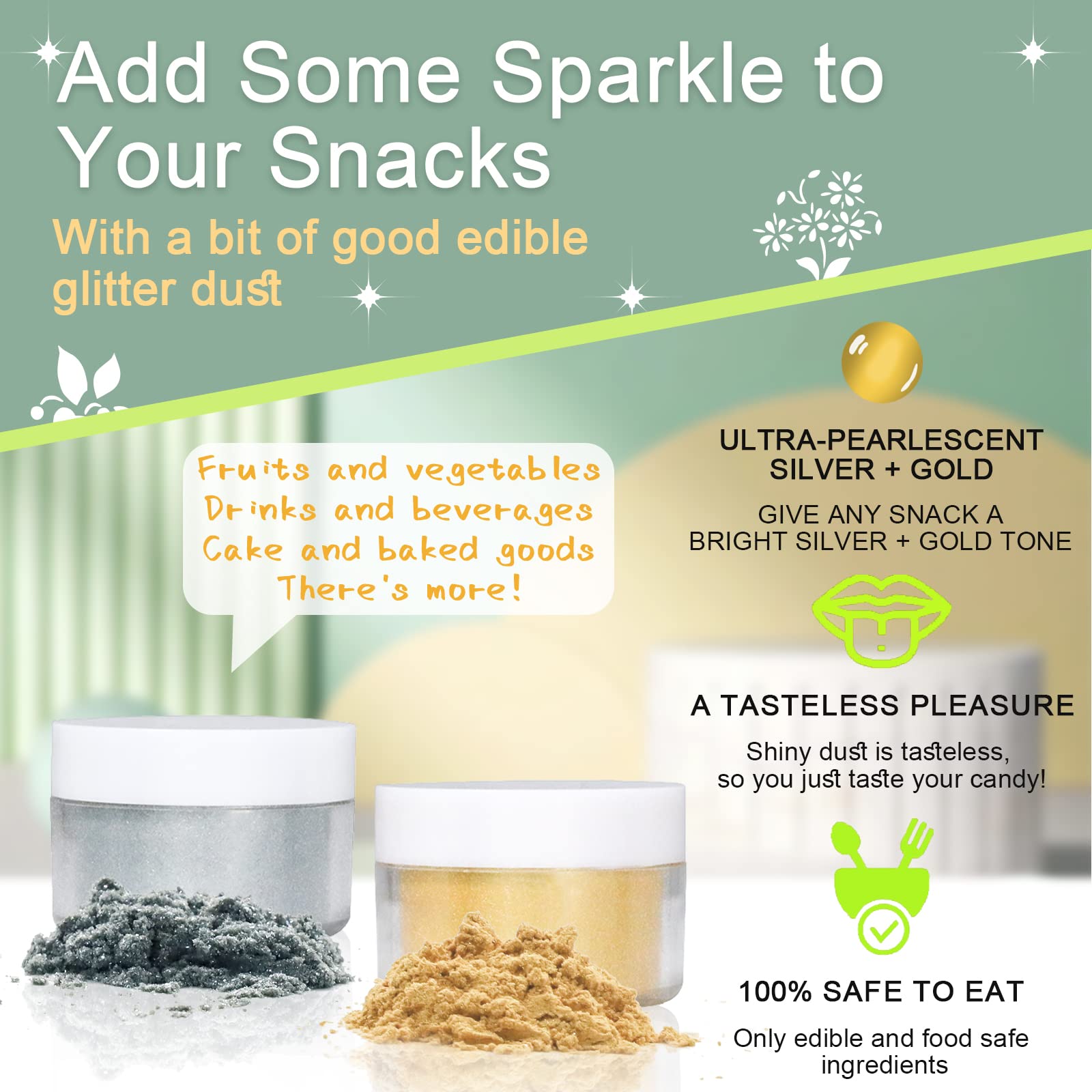LEBERY Edible Glitter Set - 100% Food Grade Glitter Dust for Cakes, Drinks, Desserts & Chocolate Decor | Non-Toxic Shimmer Powder for Baking, Cocktails, Beverages, Strawberries & Party Treats | Perfect for Birthday Cakes, Wedding Desserts, DIY Candy Making & Holiday Baking