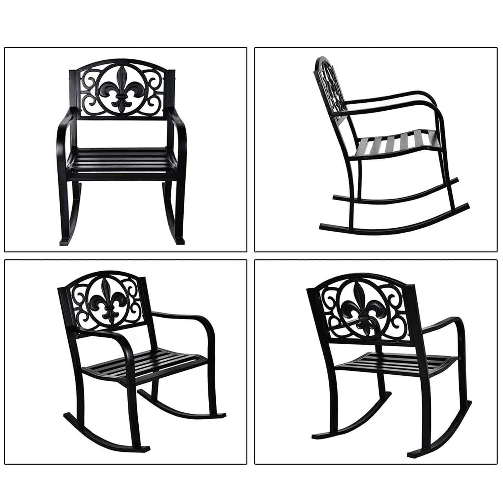 MAGIC UNION Outdoor Metal Rocking Chairs Set of 2 - Black Patio Rocker Cast Iron Glider Chairs for Garden, Deck, Backyard, Terrace - Perfect for Relaxing, Lounging & Enjoying Outdoor Spaces (Set of 2)