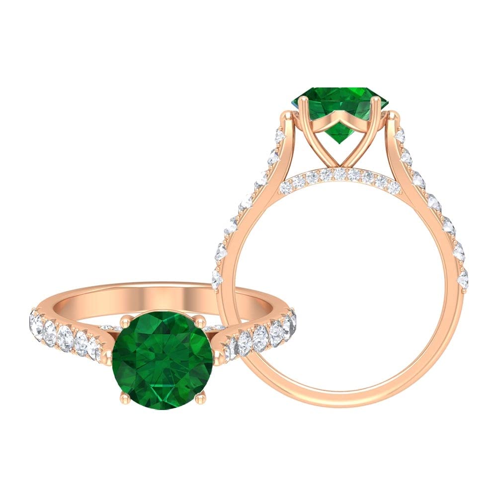 3.25 CT Lab Created Emerald & Moissanite Ring in 14K Solid Gold - Certified Emerald Solitaire Engagement Ring for Women, Perfect for Weddings, Anniversaries & Special Occasions