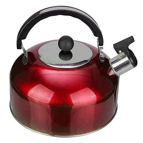 3L Stainless Steel Whistling Tea Kettle - Flat Bottom for Induction, Gas & Electric Stoves - Household Kitchen Kettle for Boiling Water & Making Tea (Red) - Perfect for Home, Office & Camping Use