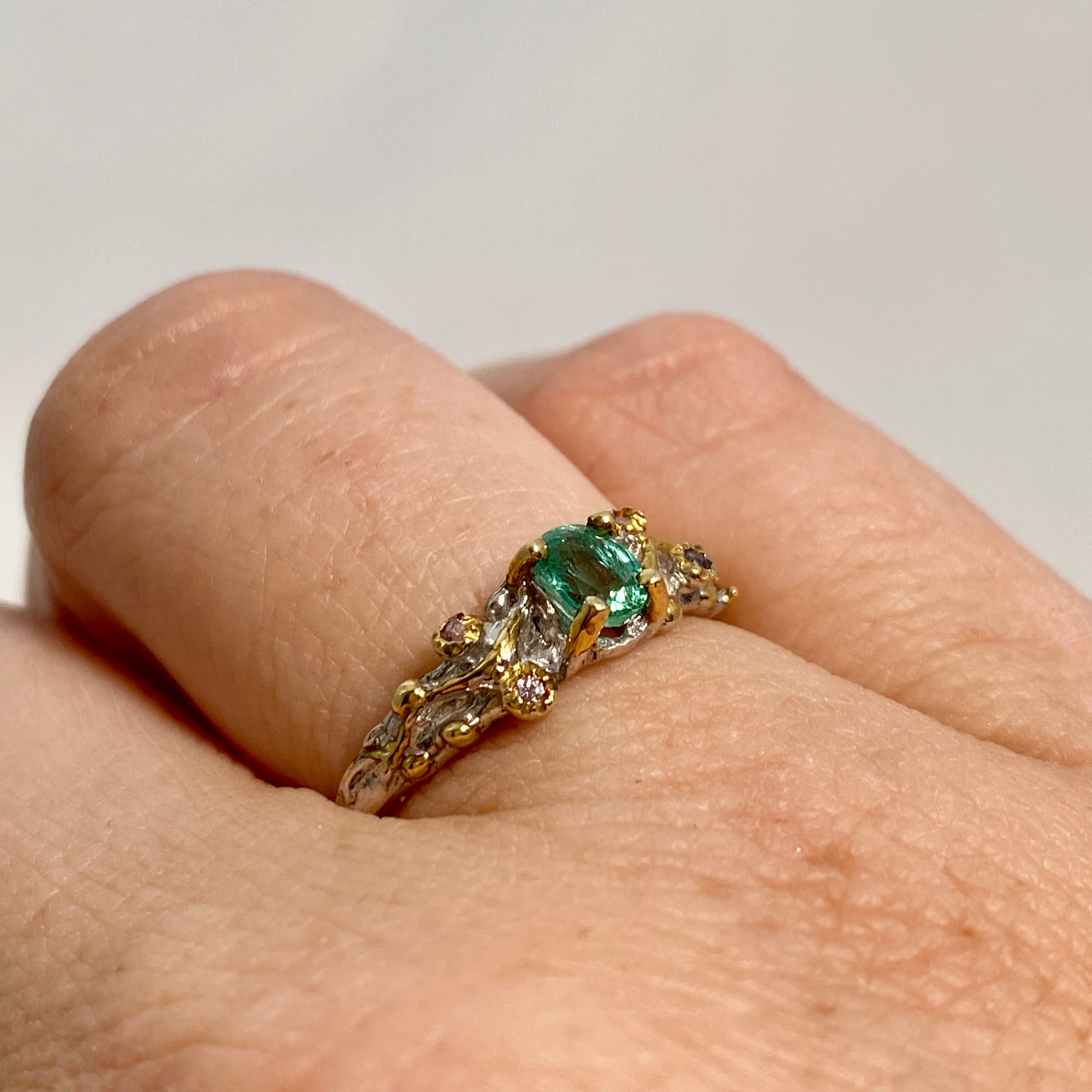 Emerald & Sapphire 925 Sterling Silver 18K Gold Ring Size 7 - Elegant Birthstone Jewelry for Women, Perfect for Anniversary, Birthday & Special Occasion Gifts