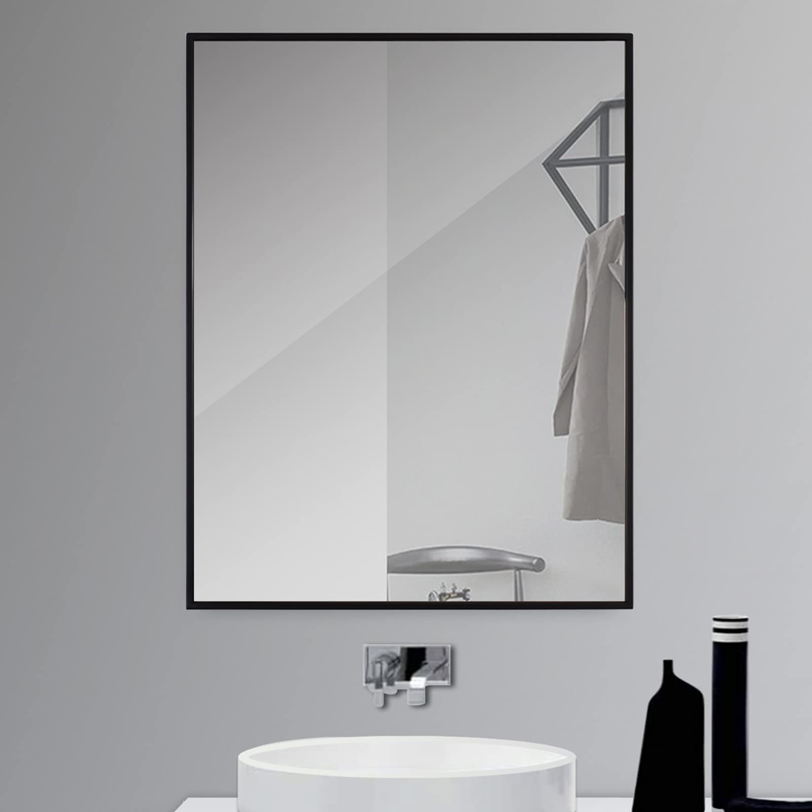 Modern Black Metal Framed Rectangular Bathroom Wall Mirror - 35.4x27.6 Inches - Perfect for Vanity, Powder Room & Home Decor