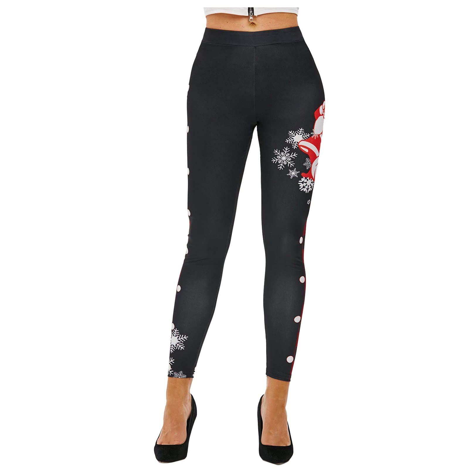 Jasalu Women's Christmas Print High-Waisted Leggings - Butt Lifting Tummy Control Yoga Pants for Running, Pilates & Gym Workouts (Black, Small) | Perfect for Holiday Workouts, Festive Fitness & Seasonal Style