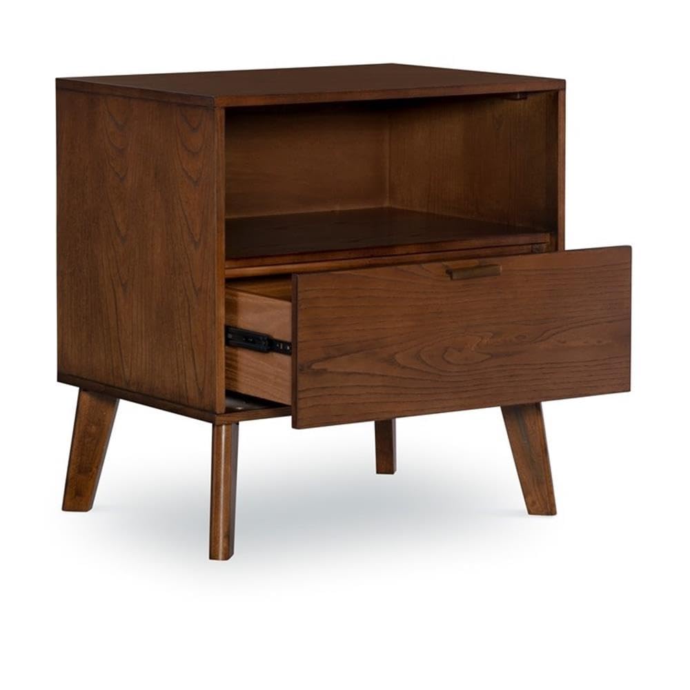 Linon Moore Nightstand with Open Storage & One Drawer - Brown Wood Finish, Tapered Legs - Perfect for Bedrooms, Guest Rooms & Small Spaces
