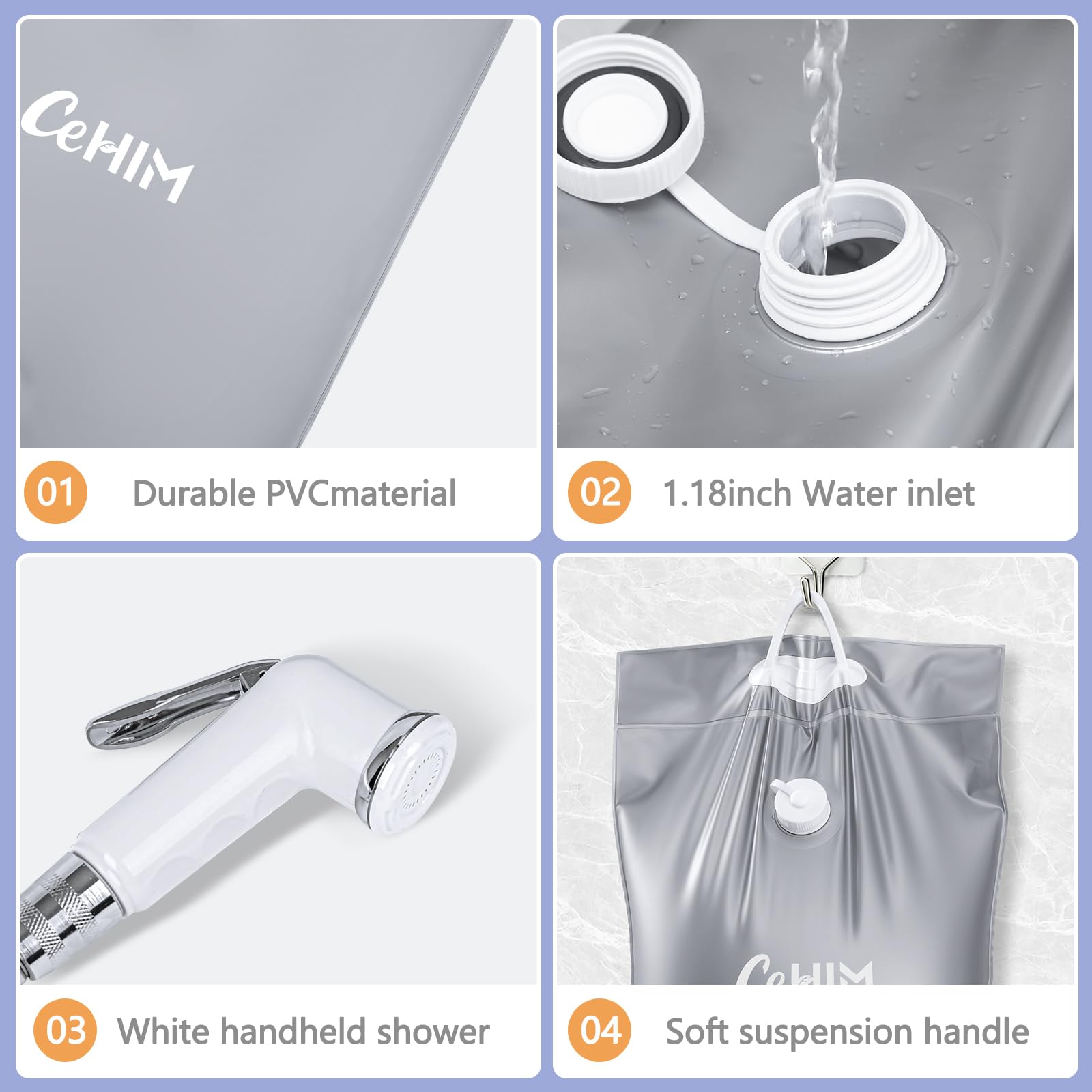 Portable 2.9 Gallon Bedside Shower Water Bag for Hair Washing - Silver | Elderly Care, Inflatable Shampoo Basin & Bathtub Accessory | Ideal for Home Nursing, Hospital Use, and Bedridden Patients
