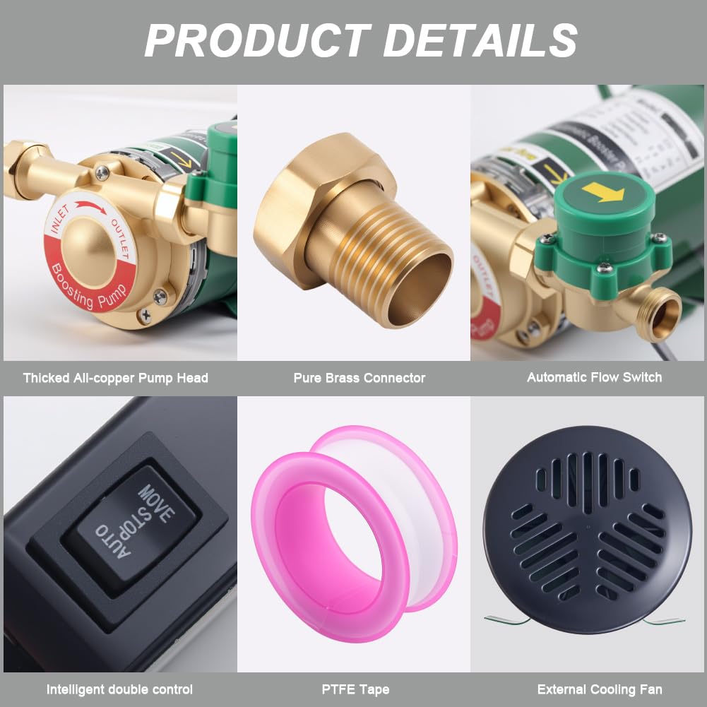110V 120W Automatic Booster Pump for Home Use - High Pressure Water Pump for Shower System & Household Water Supply (Model W15GR-15A) | Perfect for Bathroom, RV, and Garden Irrigation