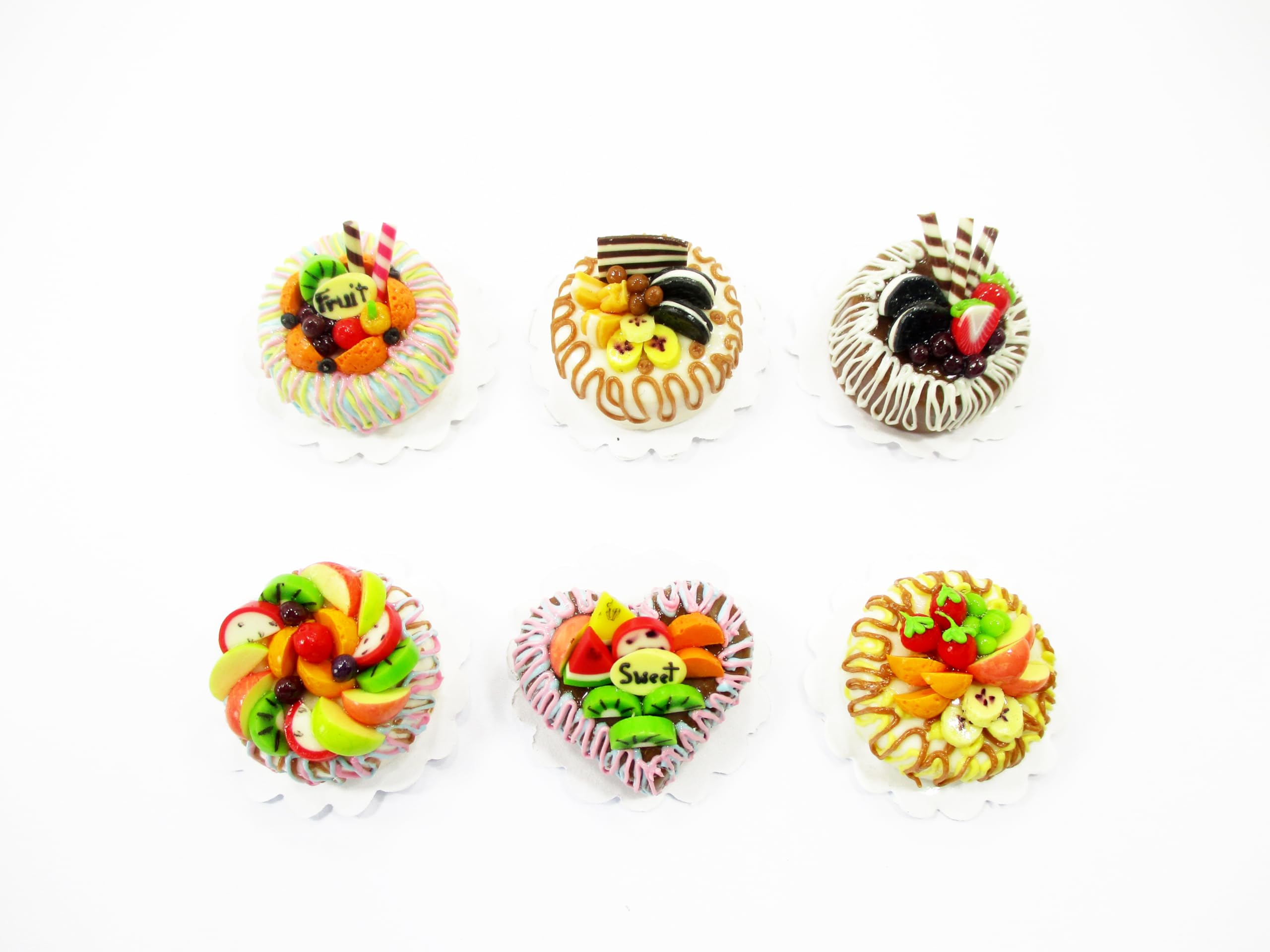 Miniature Dollhouse Food - 6-Piece Mixed Fruit Cake Set (2cm) for Doll Bakery & Tea Party Accessories | Perfect for Dollhouse Decor, DIY Crafts, and Miniature Collectibles