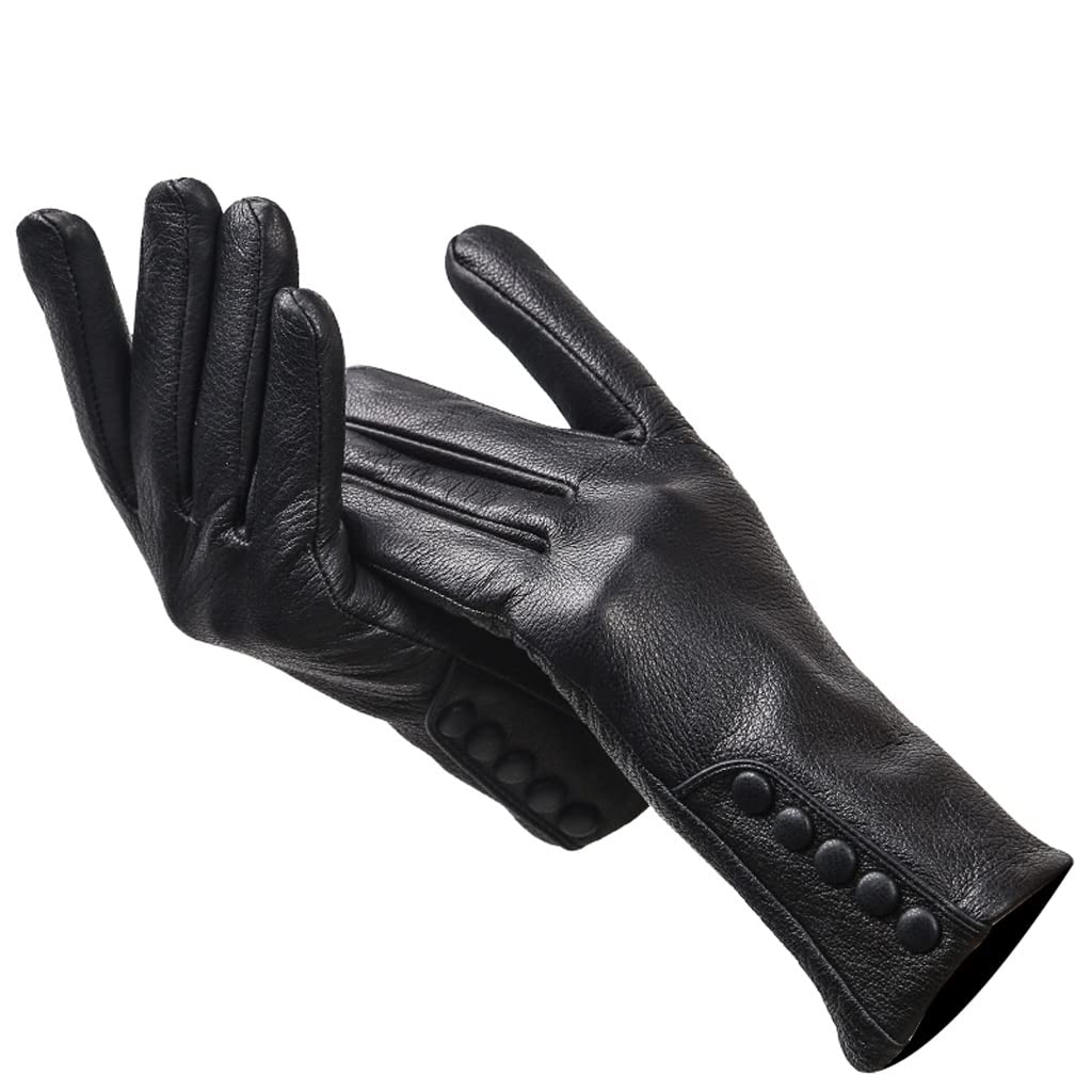 Premium Genuine Leather Gloves for Women - Warm Winter Mittens with Side Buckle | Soft & Durable | Size 7 | Color A | Perfect for Cold Weather, Outdoor Activities & Fashion Accessories