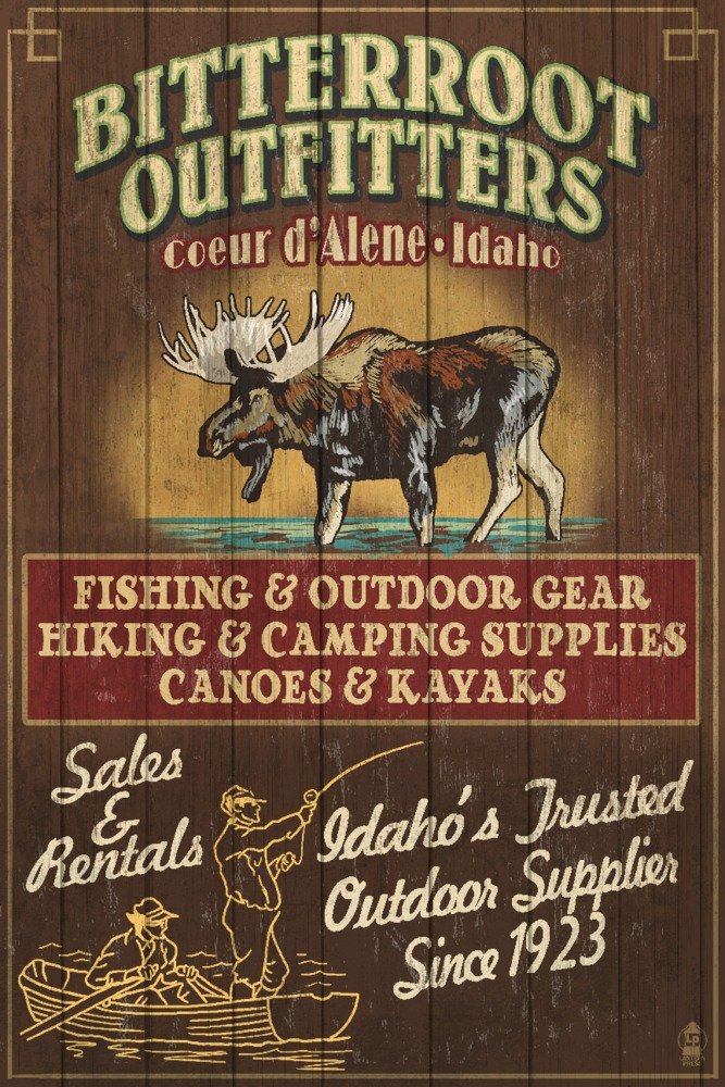 Vintage Coeur D'Alene Idaho Travel Poster - 36x54 Giclee Gallery Print Wall Art Decor by Bitterroot Outfitters | Perfect for Cabin, Lodge & Western Home Decor