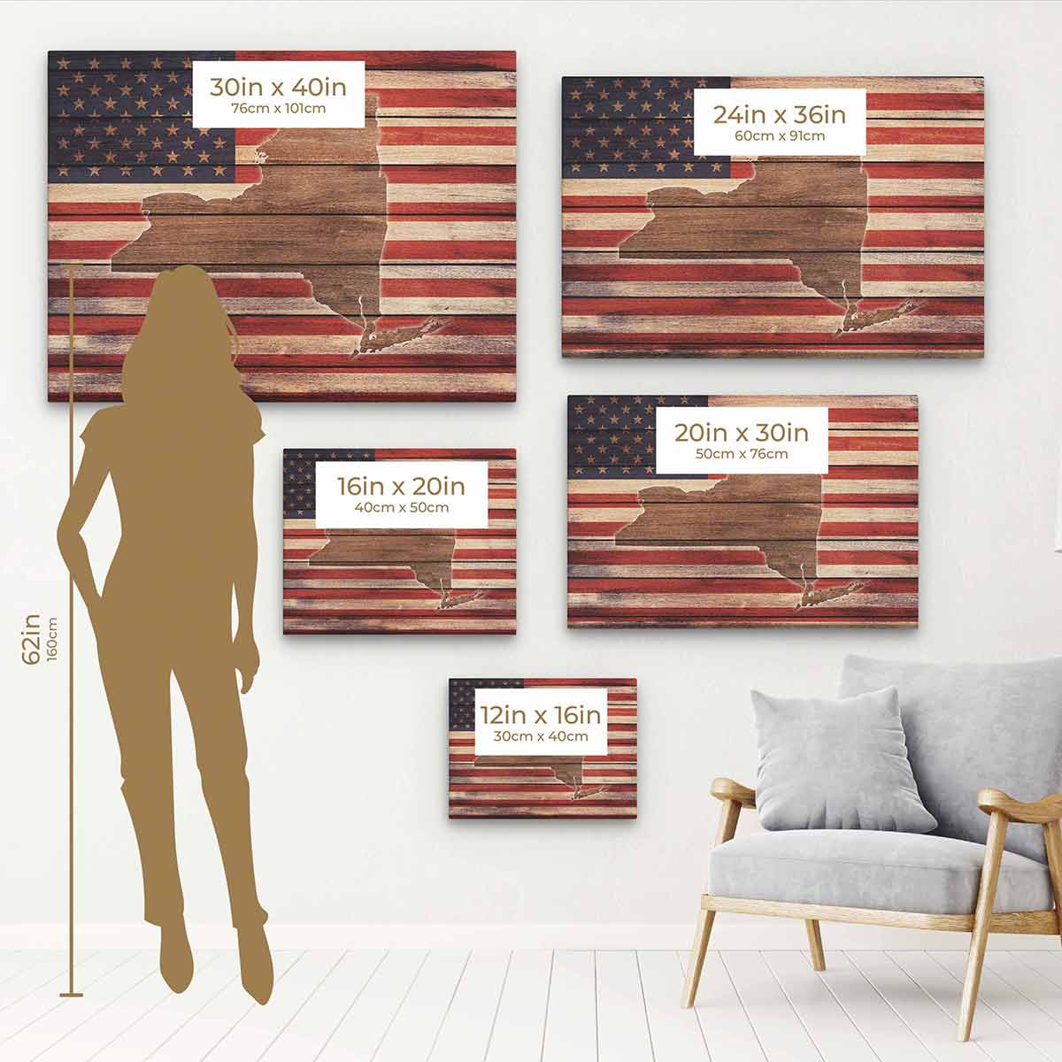 New York State Wall Art Canvas - Red Modern Home Decor for Living Room, Bedroom & Office | 56_b