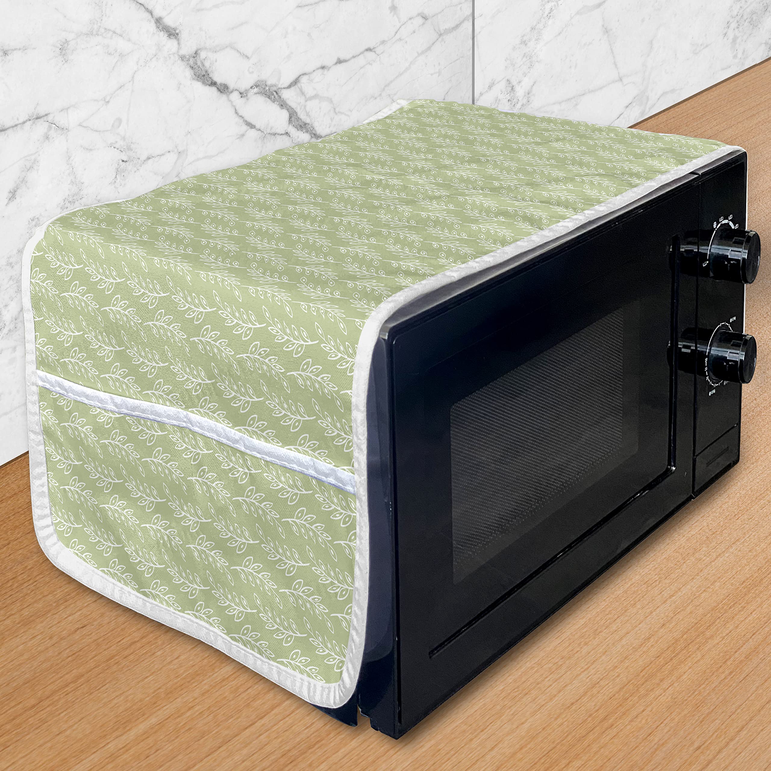 Ambesonne Microwave Oven Cover - Water Resistant Kitchen Organizer with Pockets, Woodland Twigs Botanical Print in Monochrome Style, 36
