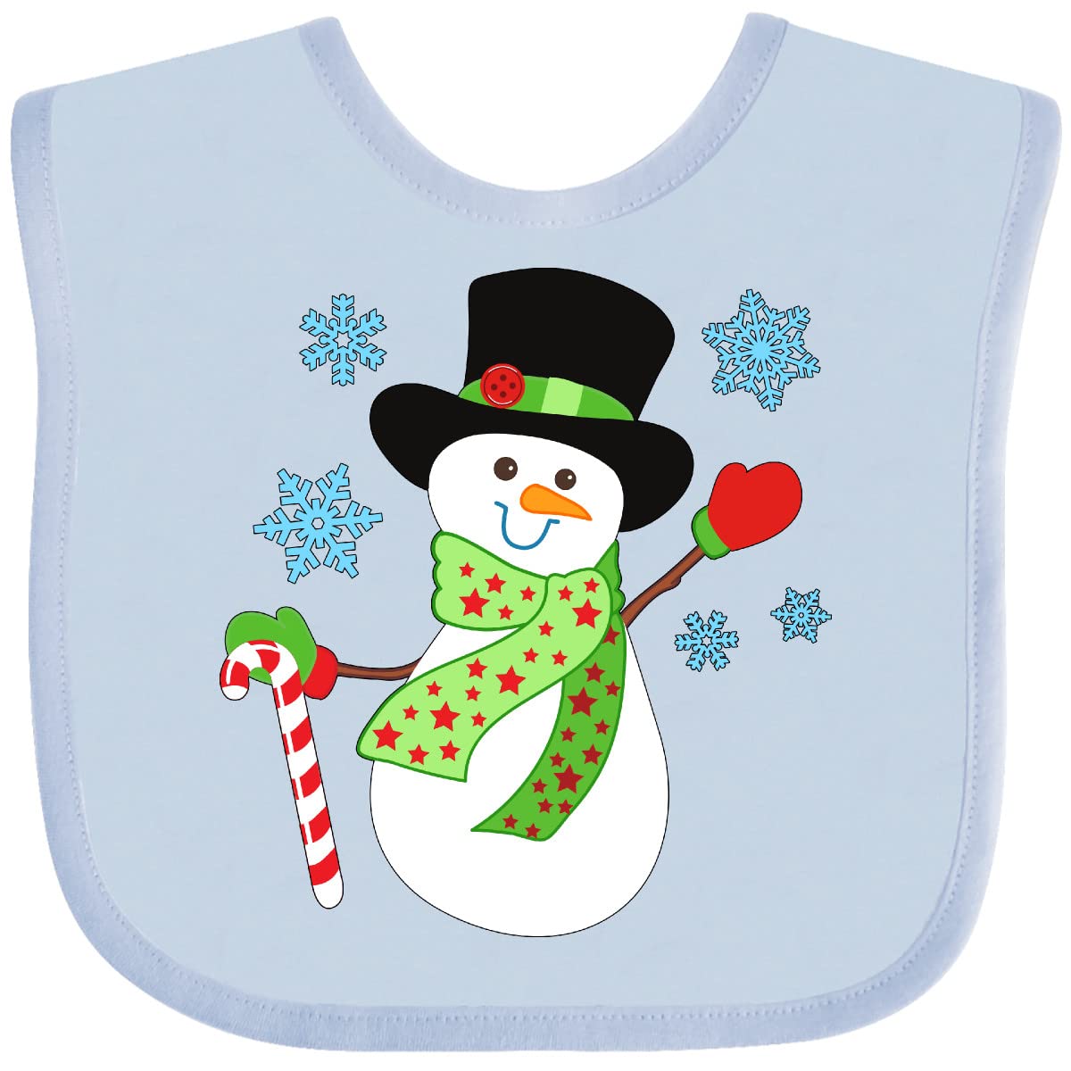 Inktastic Christmas Snowman in Top Hat with Candy Cane Baby Bib - Cute Holiday Bib for Infants & Toddlers - Perfect for Christmas Photos, Parties & Family Gatherings